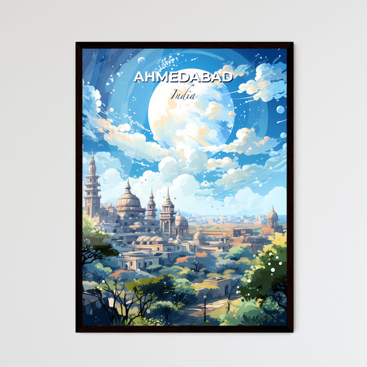 Ahmedabad India Skyline - A Large Moon Over A City - Customizable Travel Gift Default Title