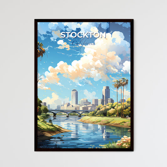 Stockton California Skyline - A River With A Bridge And Trees And A City In The Background - Customizable Travel Gift Default Title