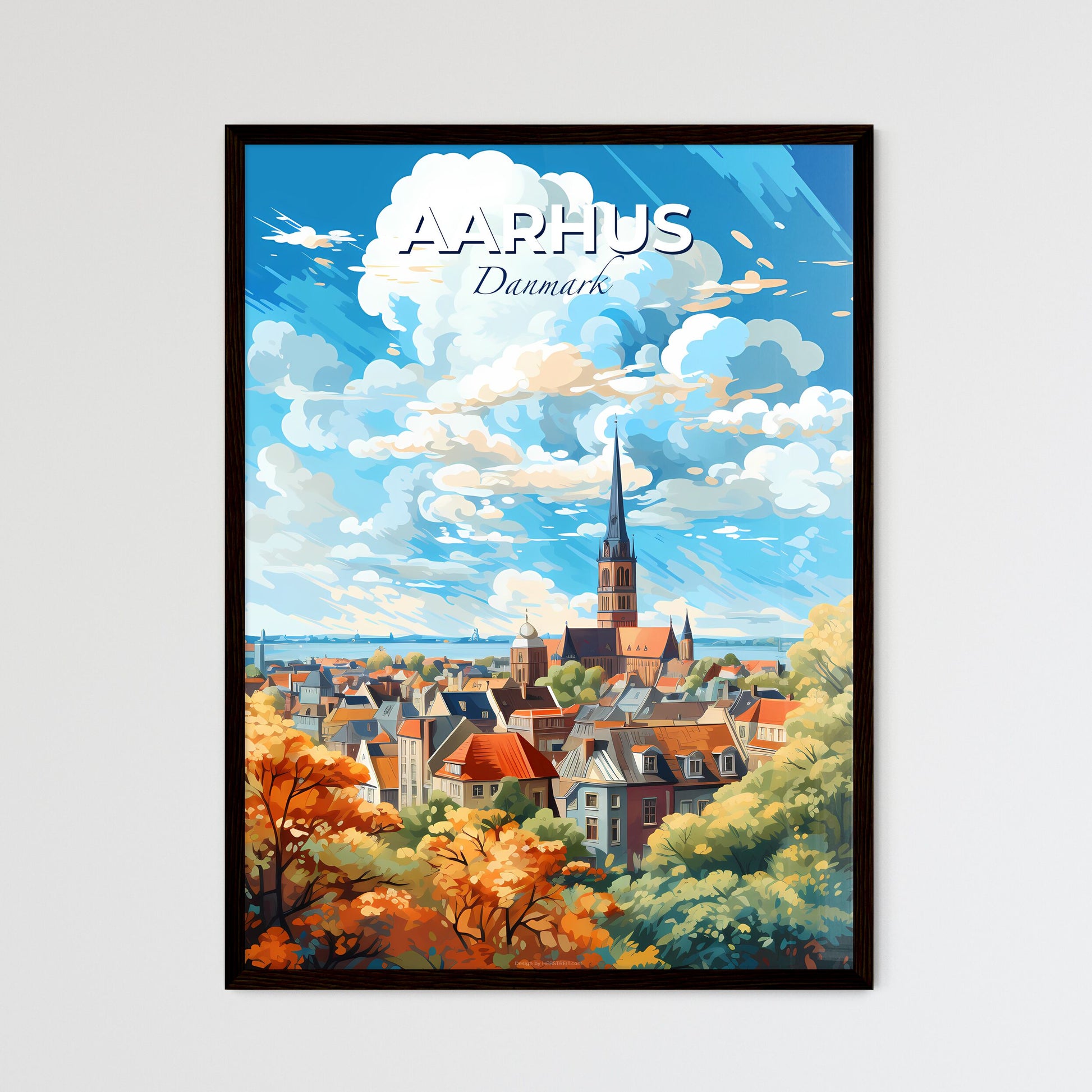 Aarhus Danmark Skyline - A City With A Church Tower - Customizable Travel Gift Default Title