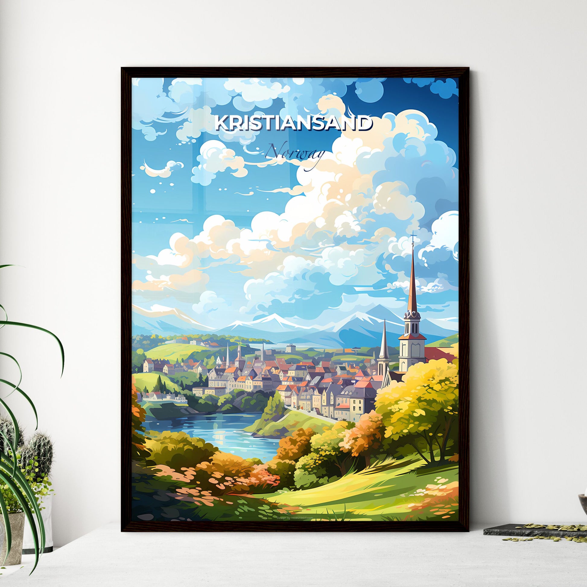 Kristiansand Norway Skyline - A Landscape Of A Town With A River And Mountains - Customizable Travel Gift Default Title