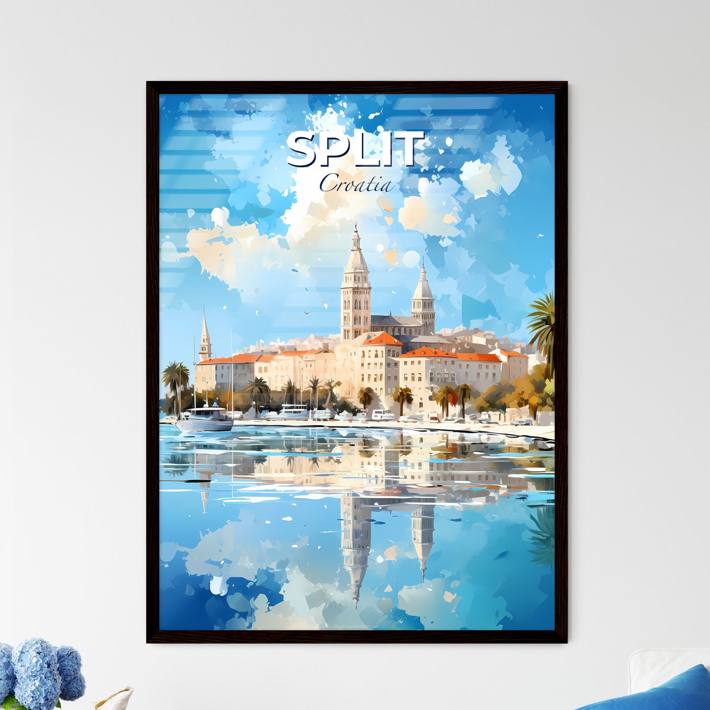 Split Croatia Skyline - A Watercolor Painting Of A City With A Body Of Water And Trees - Customizable Travel Gift Default Title