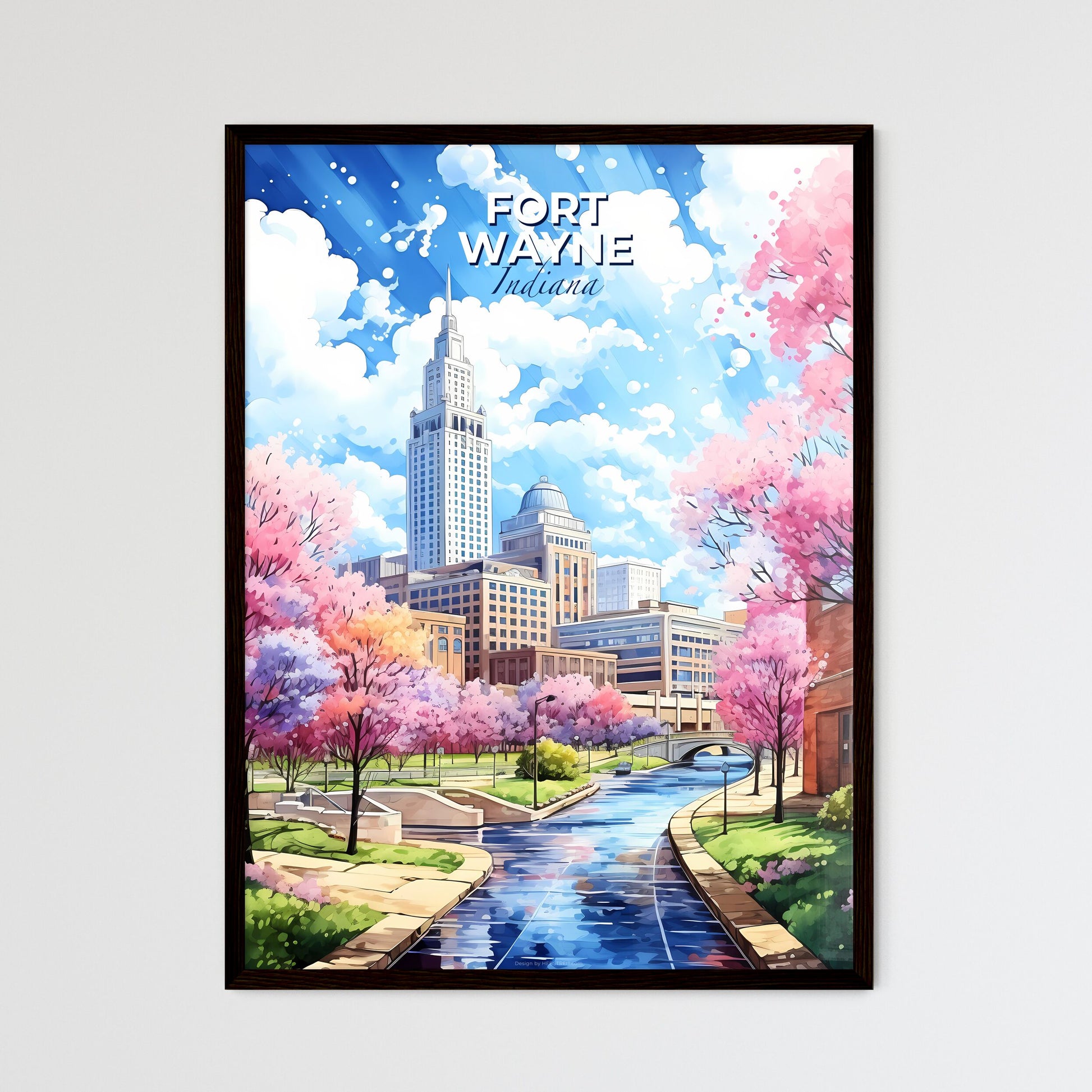 Fort Wayne Indiana Skyline - A River Running Through A City - Customizable Travel Gift Default Title