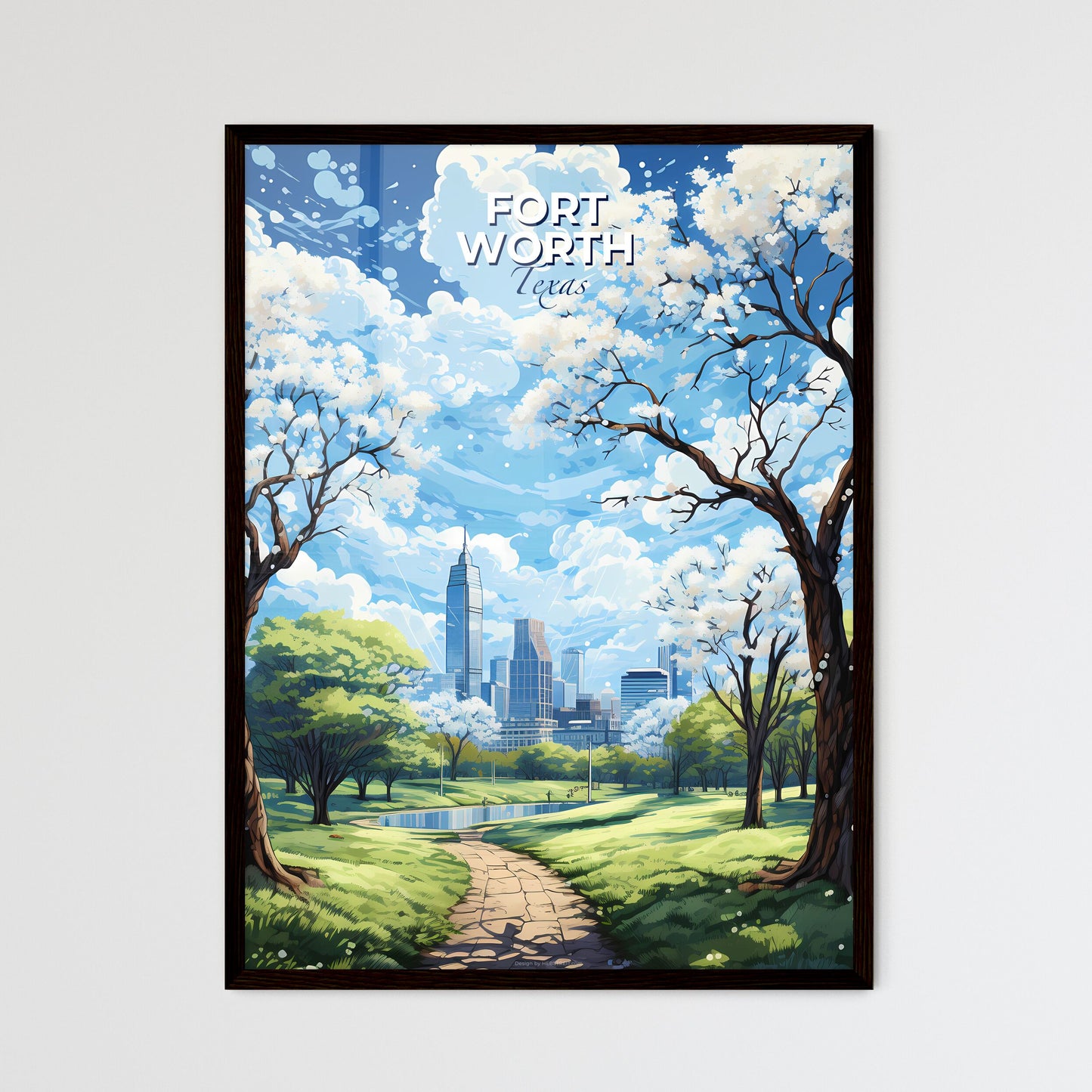 Fort Worth Texas Skyline - A Landscape Of A Park With Trees And A City In The Background - Customizable Travel Gift Default Title