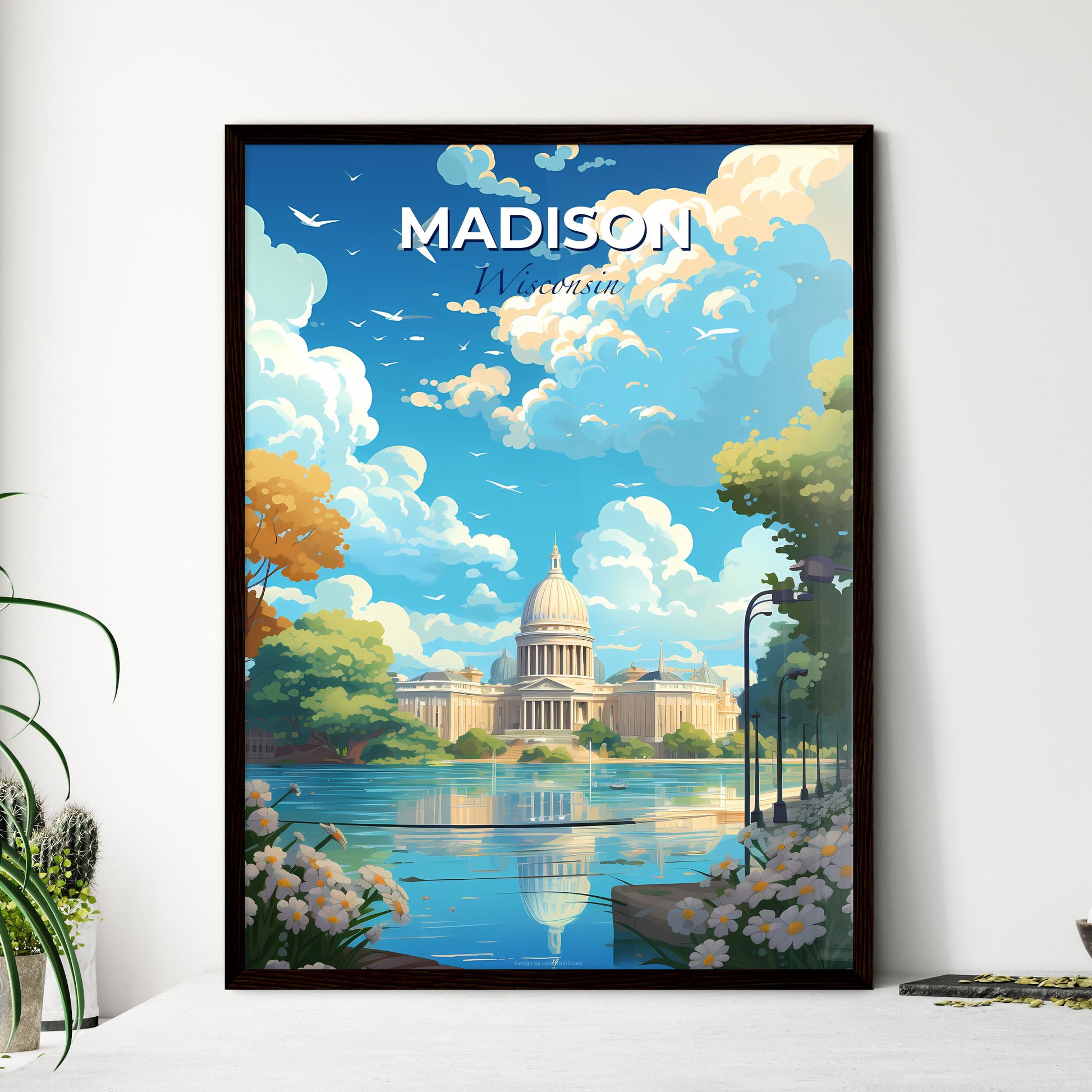 Madison Wisconsin Skyline - A Building With A Dome And A Body Of Water - Customizable Travel Gift Default Title