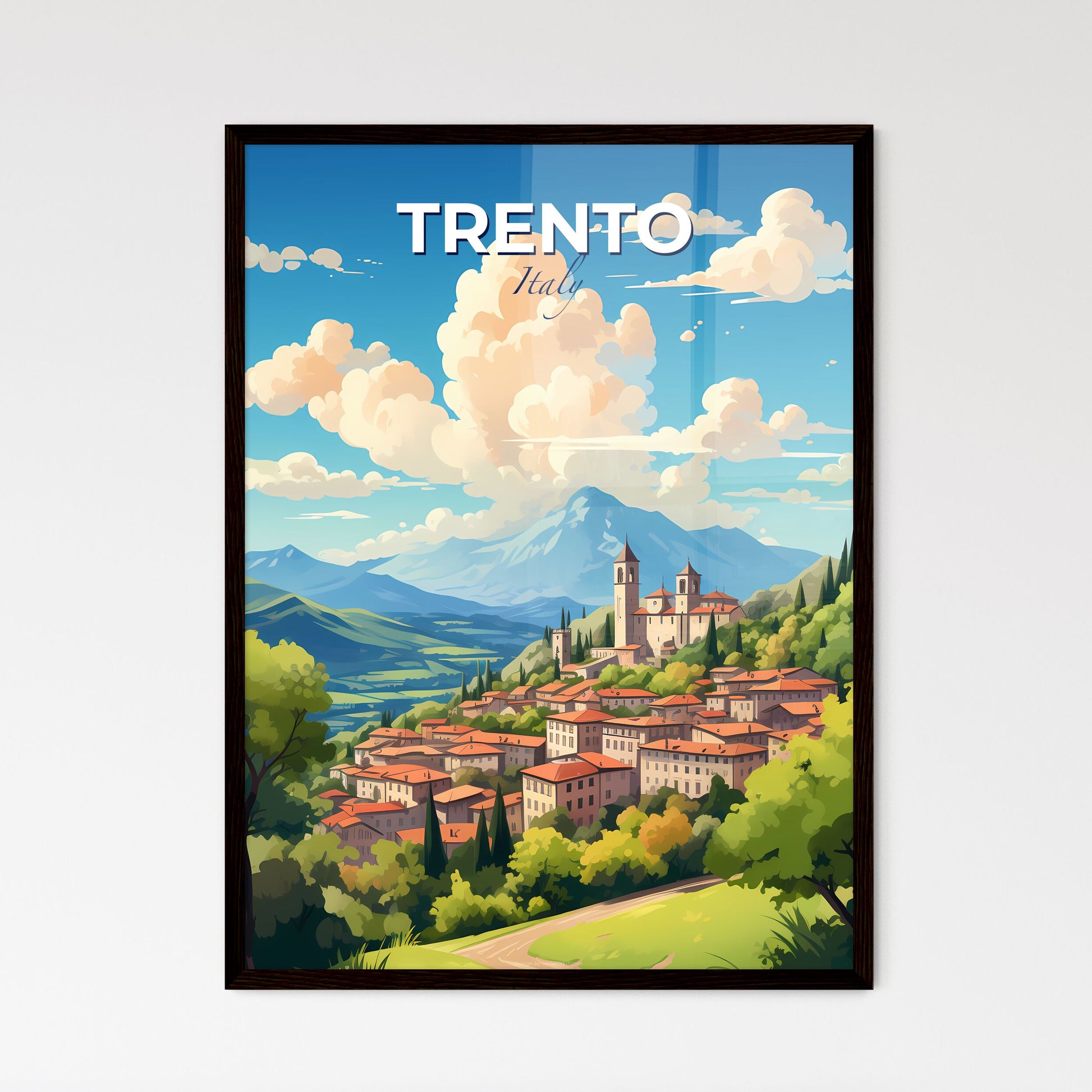 Trento Italy Skyline - A Town On A Hill With Trees And Mountains In The Background - Customizable Travel Gift Default Title
