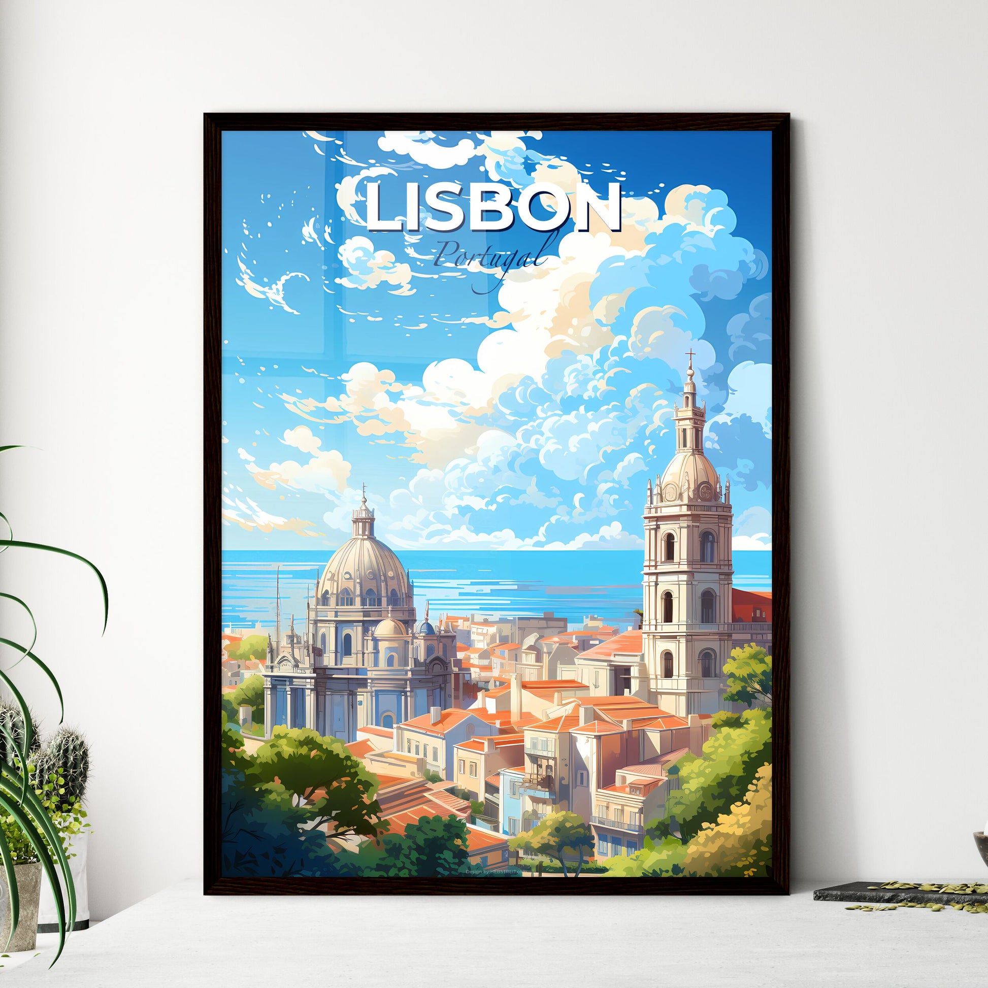 Lisbon Portugal Skyline - A City With A Tower And Trees - Customizable Travel Gift Default Title