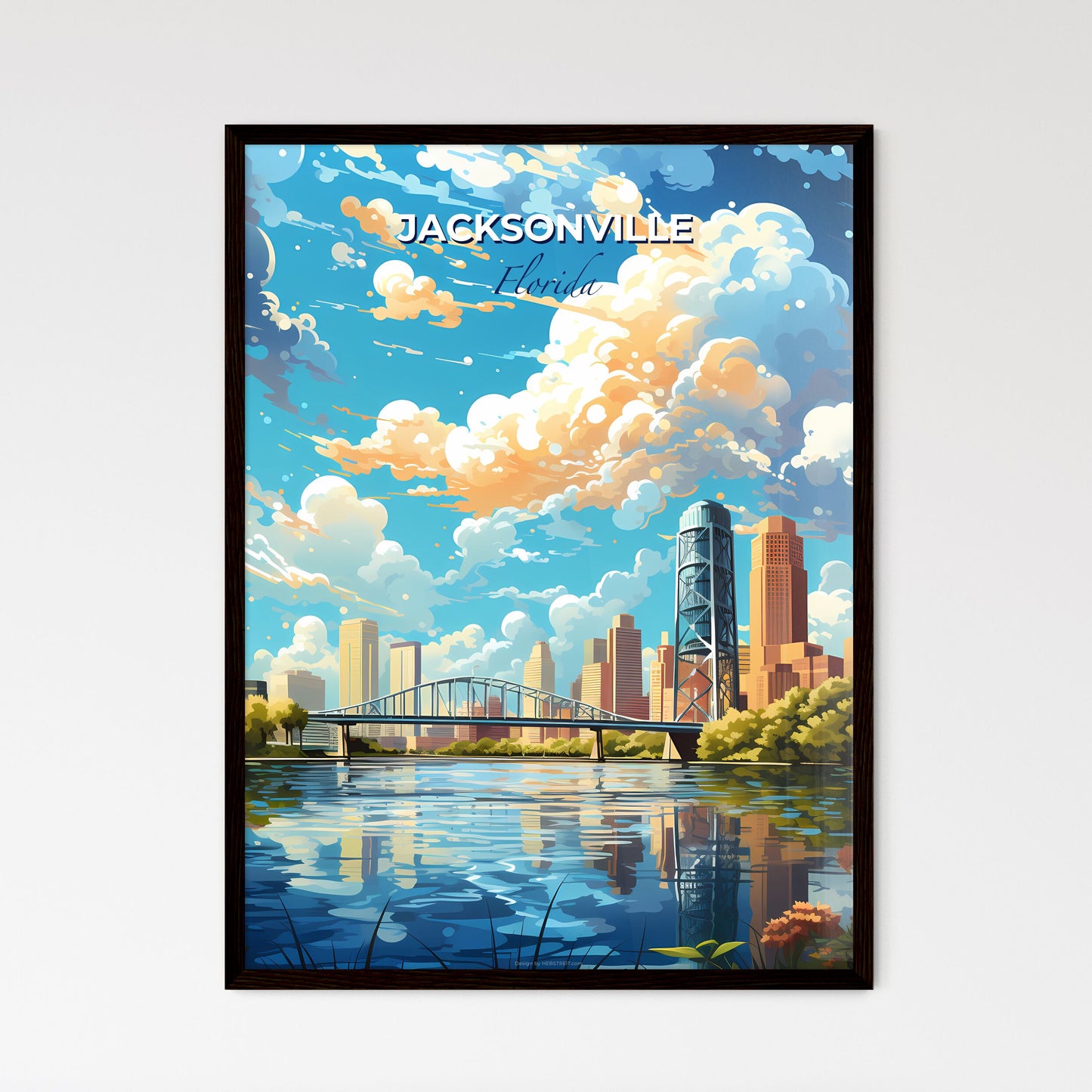 Jacksonville Florida Skyline - A Bridge Over A Body Of Water With A City In The Background - Customizable Travel Gift Default Title