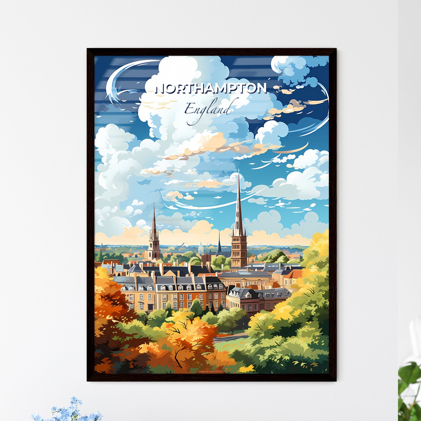 Northampton England Skyline - A City With Trees And Buildings - Customizable Travel Gift Default Title