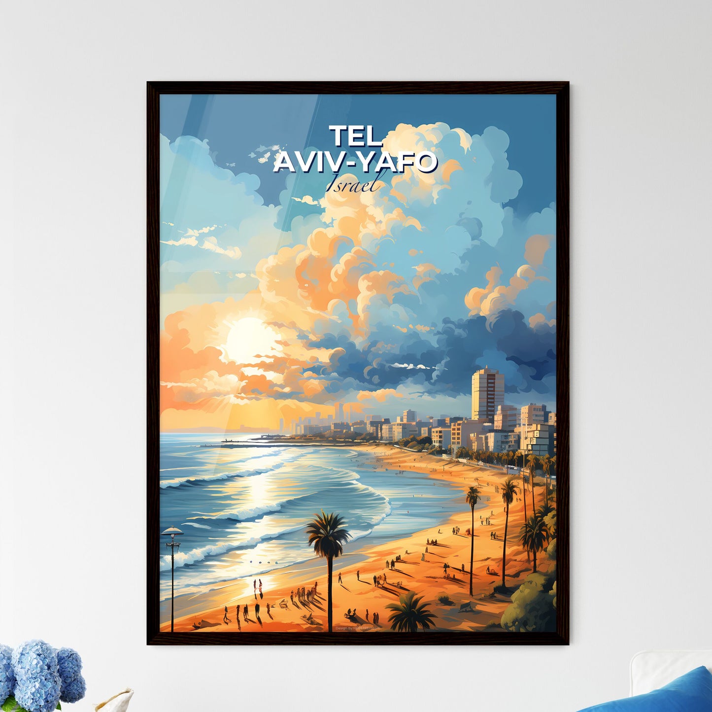 Tel Aviv-Yafo Israel Skyline - A Beach With Palm Trees And Buildings - Customizable Travel Gift Default Title