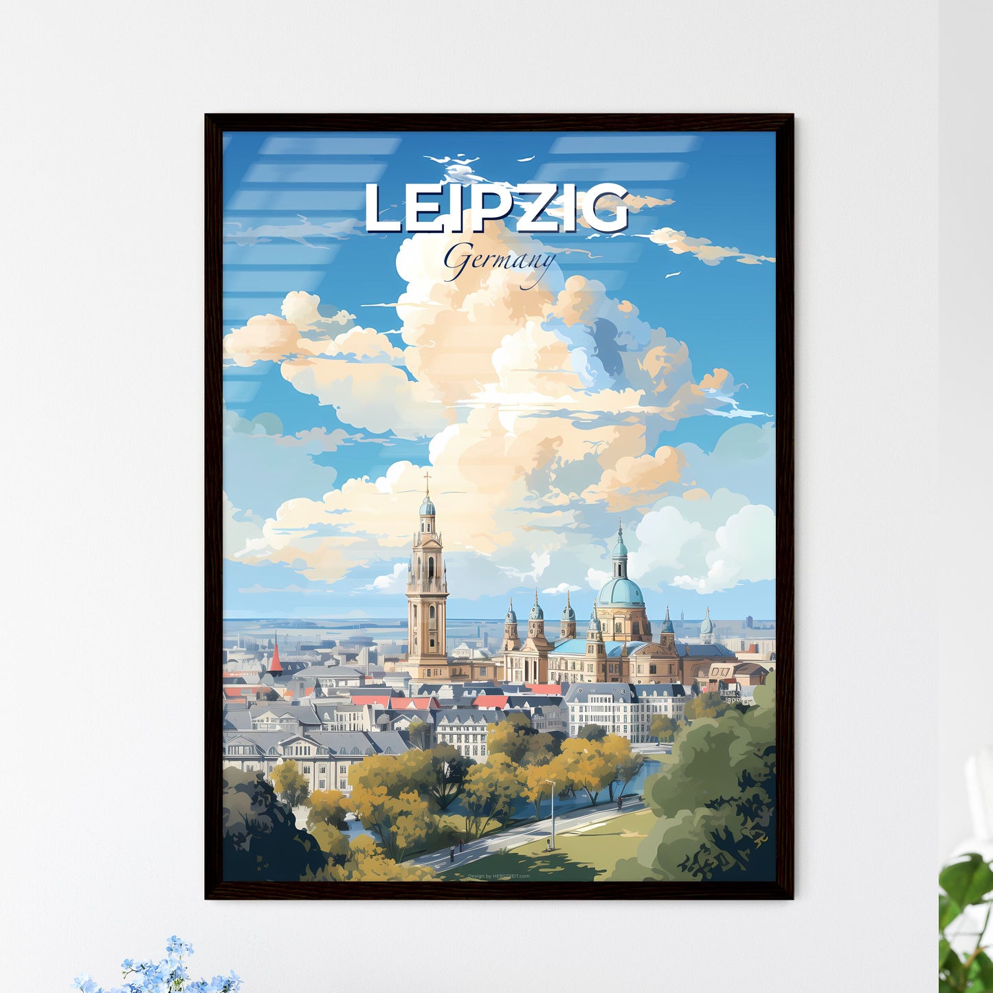 Leipzig Germany Skyline - A City With A Large Tower And Trees - Customizable Travel Gift Default Title