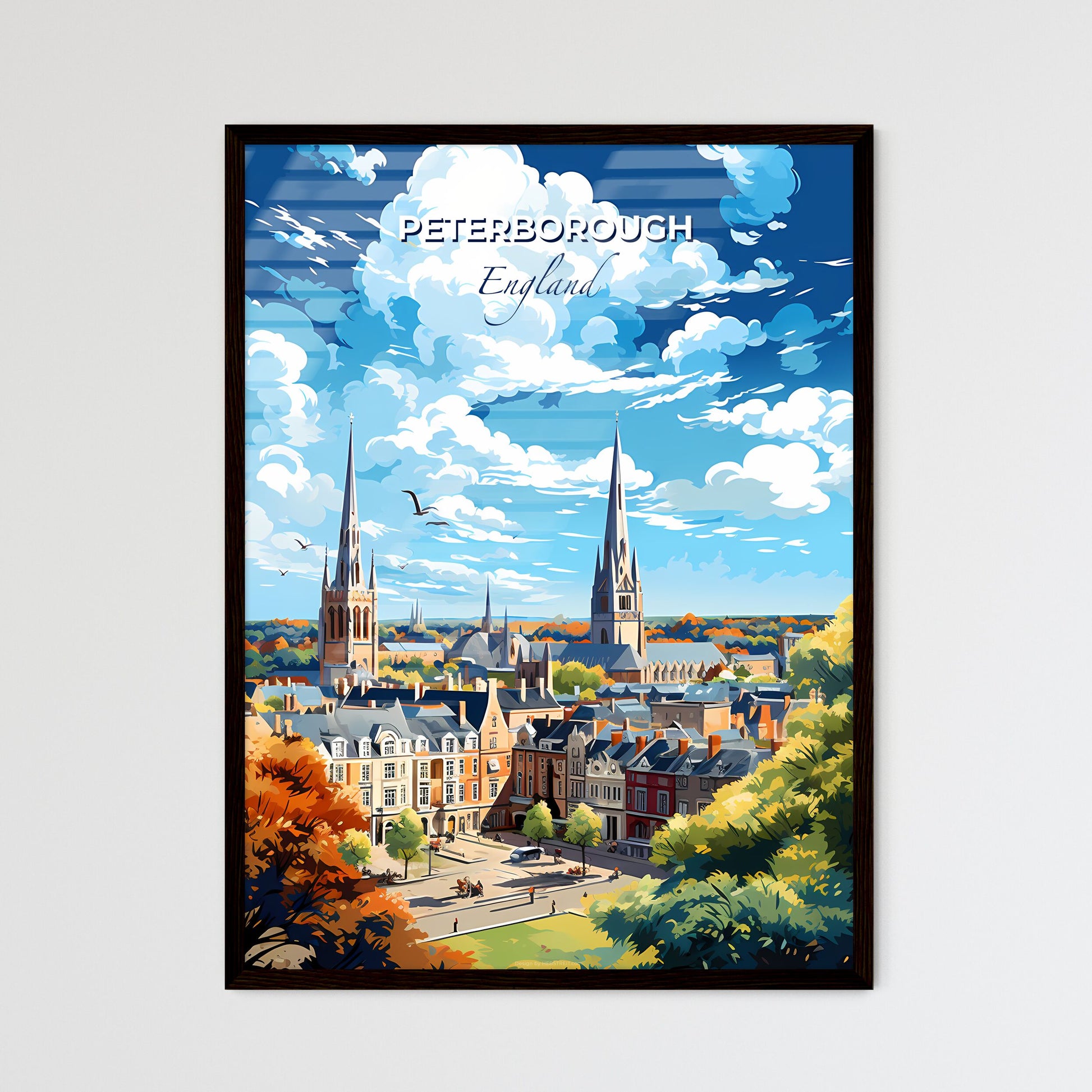 Peterborough England Skyline - A City With Towers And Trees - Customizable Travel Gift Default Title