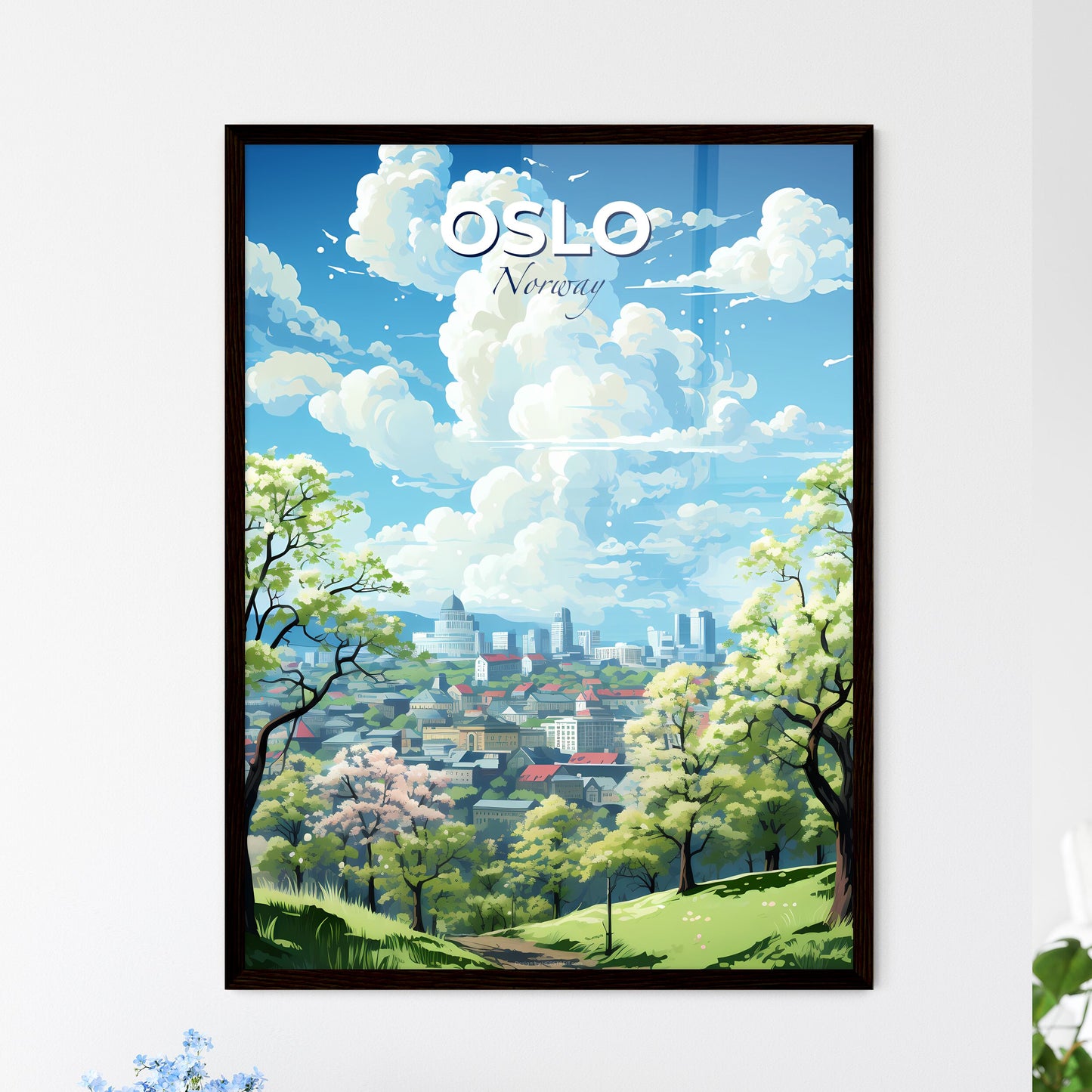 Oslo Norway Skyline - A Landscape Of A City With Trees And Buildings - Customizable Travel Gift Default Title