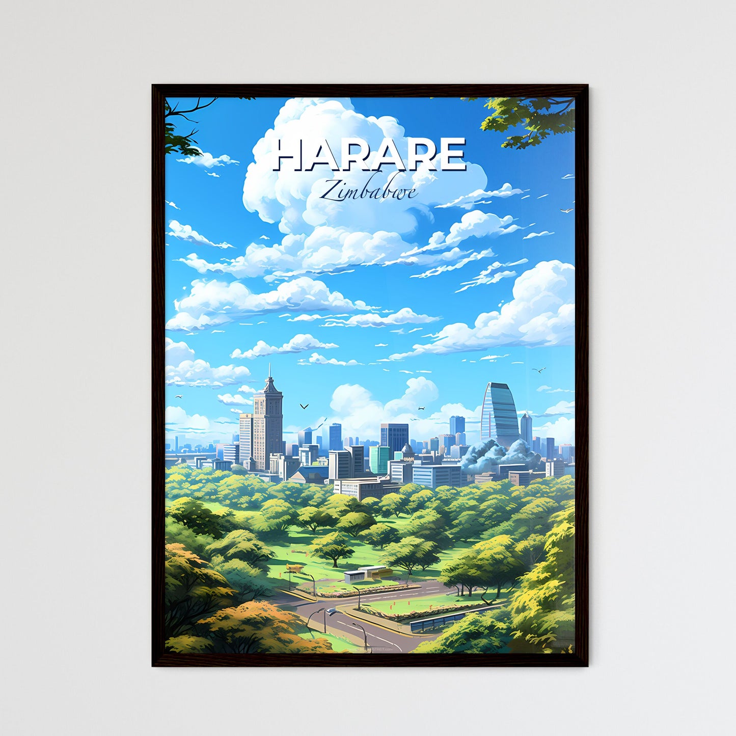 Harare Zimbabwe Skyline - A City Landscape With Trees And Buildings - Customizable Travel Gift Default Title