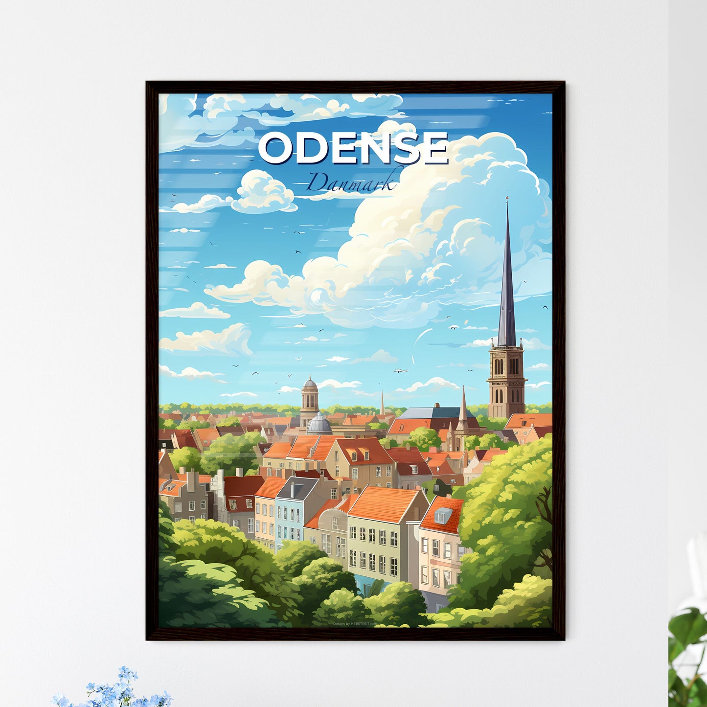 Odense Danmark Skyline - A City With A Tall Spire And Trees - Customizable Travel Gift Default Title