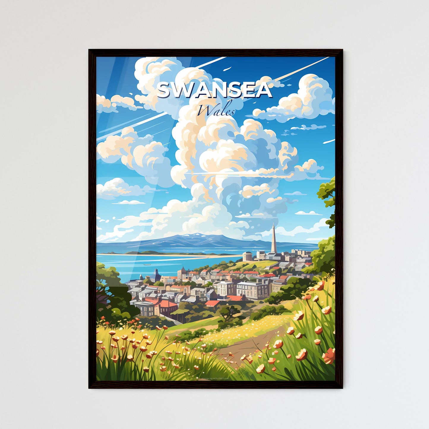 Swansea Wales Skyline - A Landscape Of A City With A Body Of Water And Clouds - Customizable Travel Gift Default Title