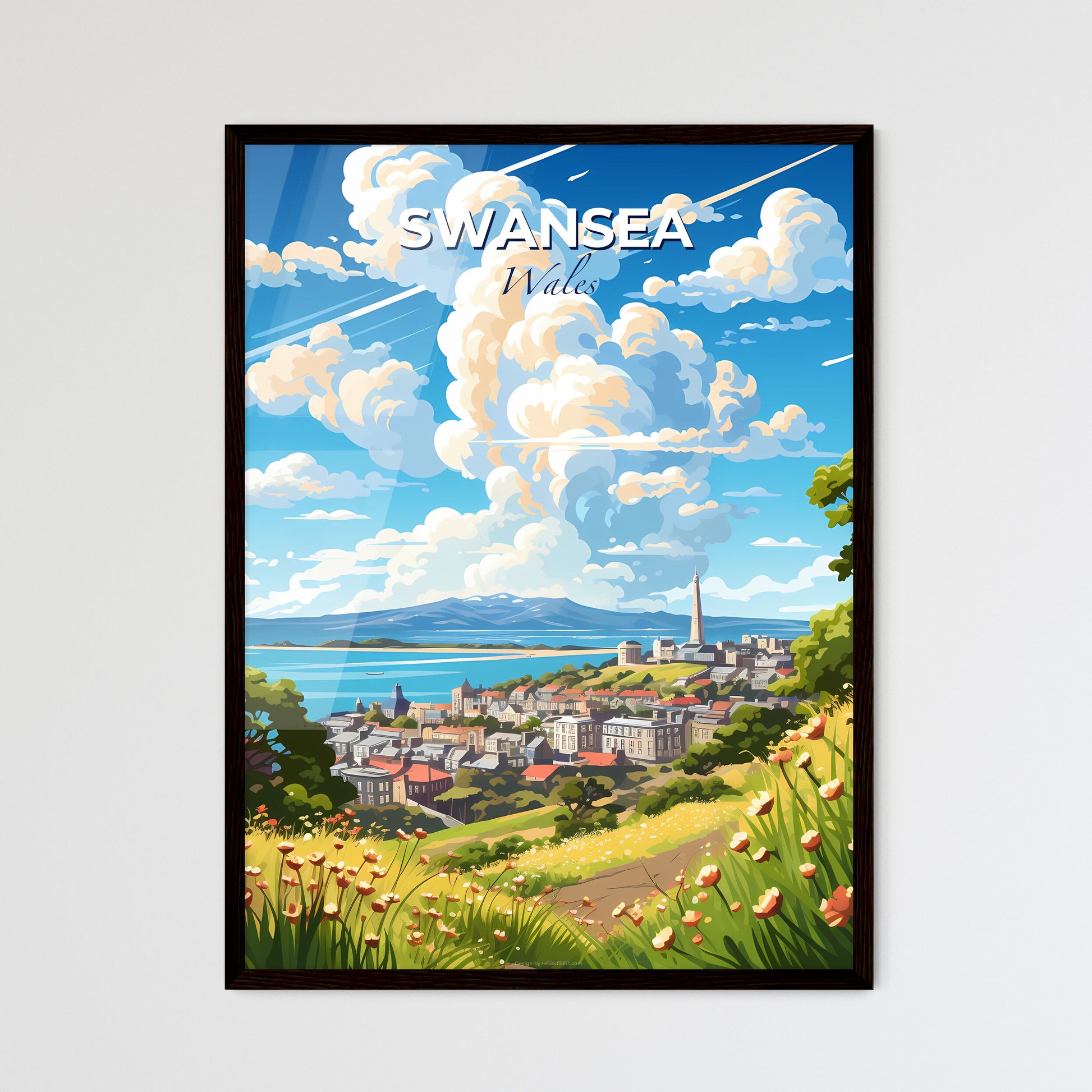 Swansea Wales Skyline - A Landscape Of A City With A Body Of Water And Clouds - Customizable Travel Gift Default Title
