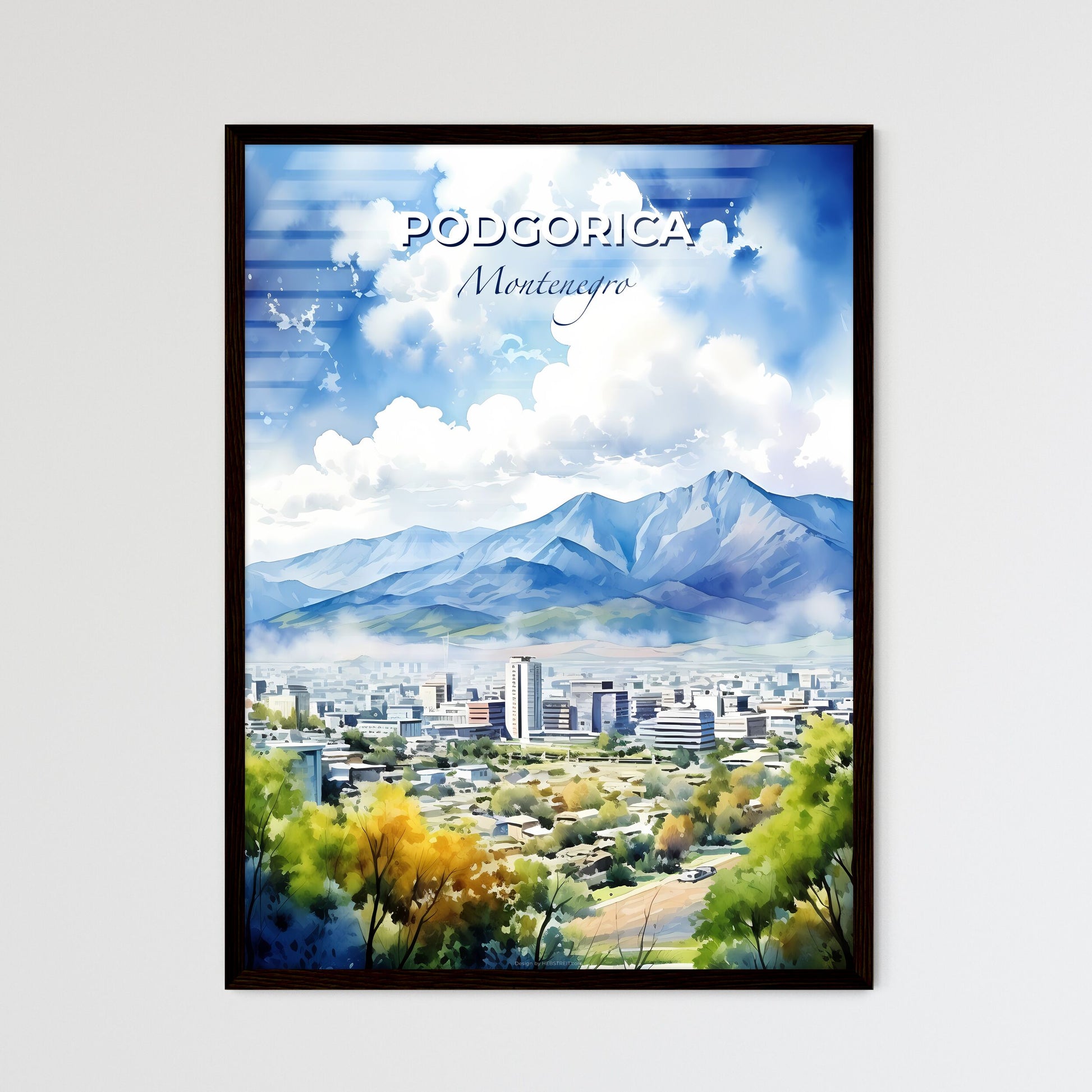 Podgorica Montenegro Skyline - A Watercolor Painting Of A City With Mountains In The Background - Customizable Travel Gift Default Title