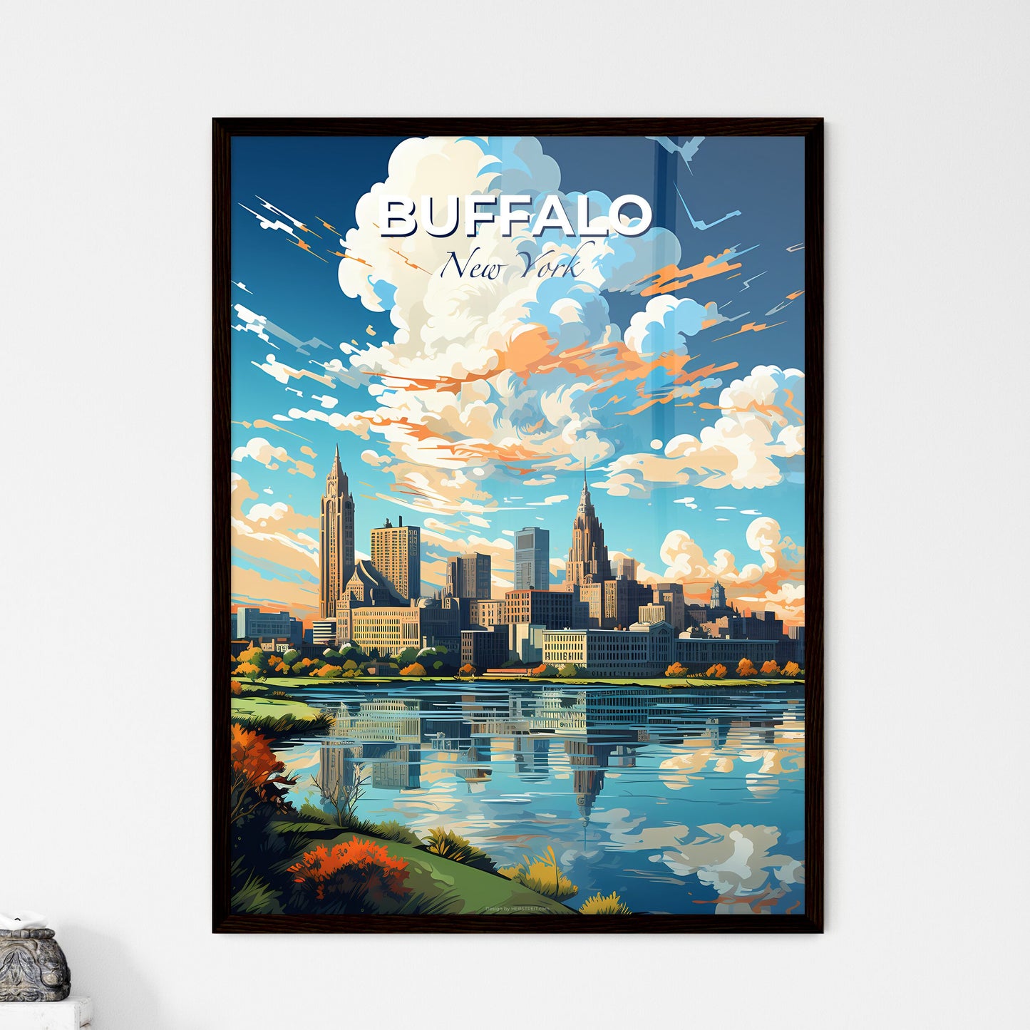 Buffalo New York Skyline - A Cityscape With A Body Of Water - Customizable Travel Gift Default Title