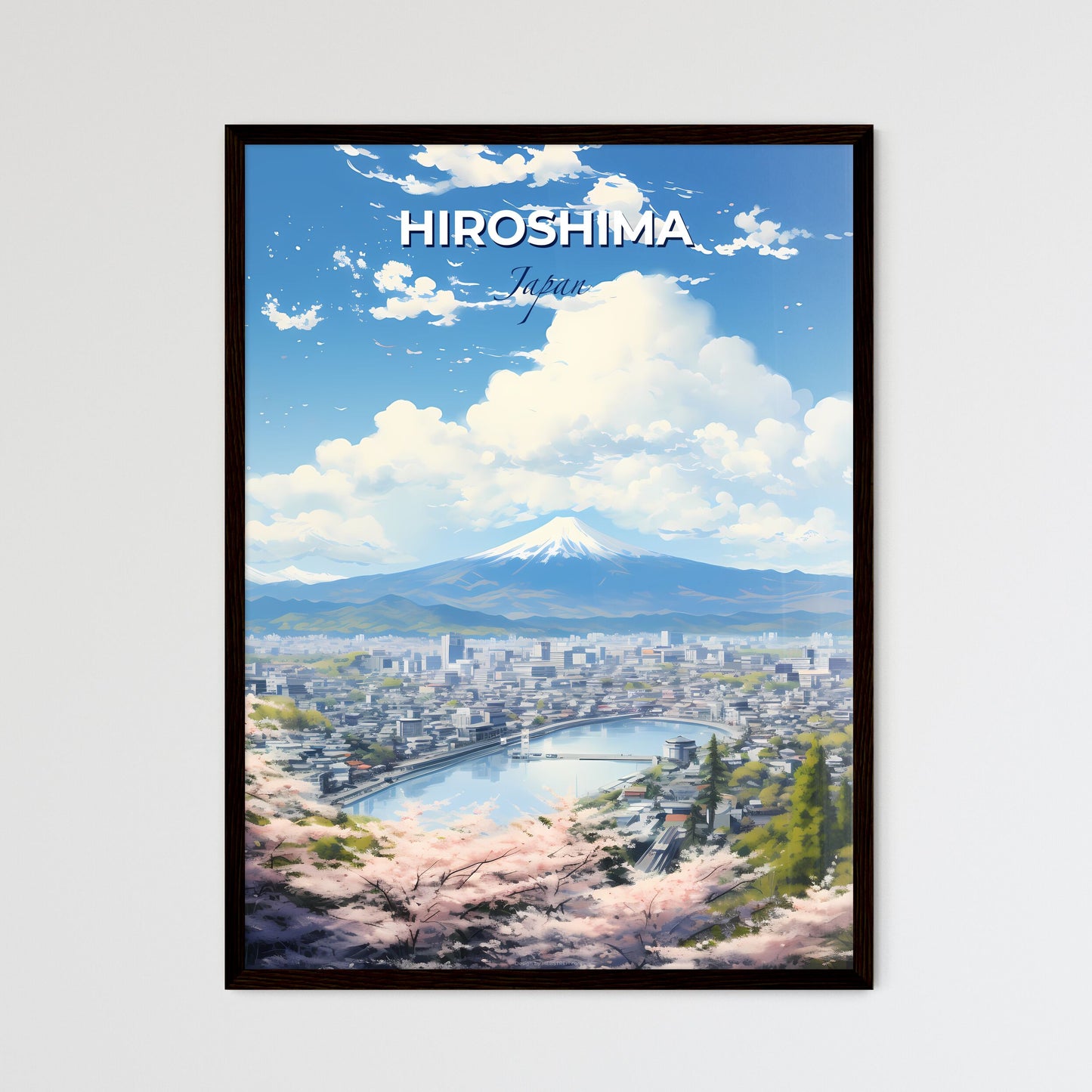 Hiroshima Japan Skyline - A City With A Mountain In The Background - Customizable Travel Gift Default Title