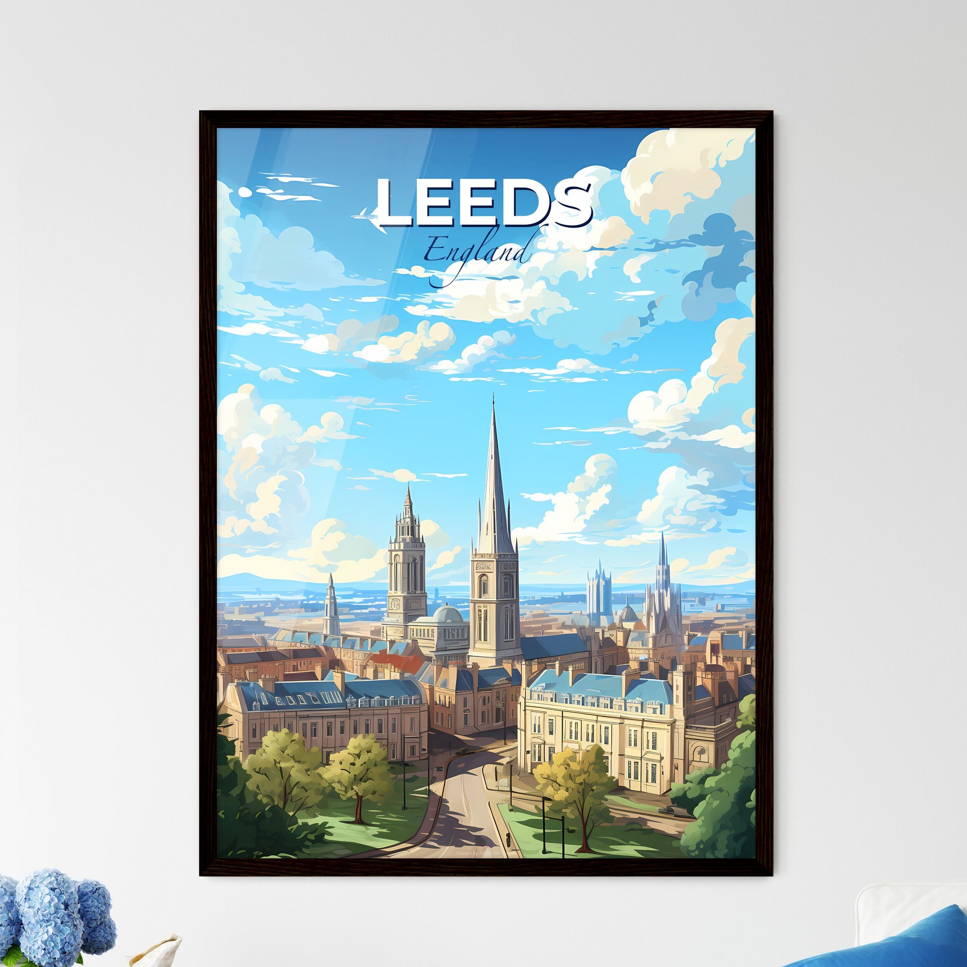 Leeds England Skyline - A City With A Tall Spire And A Blue Sky With Clouds - Customizable Travel Gift Default Title
