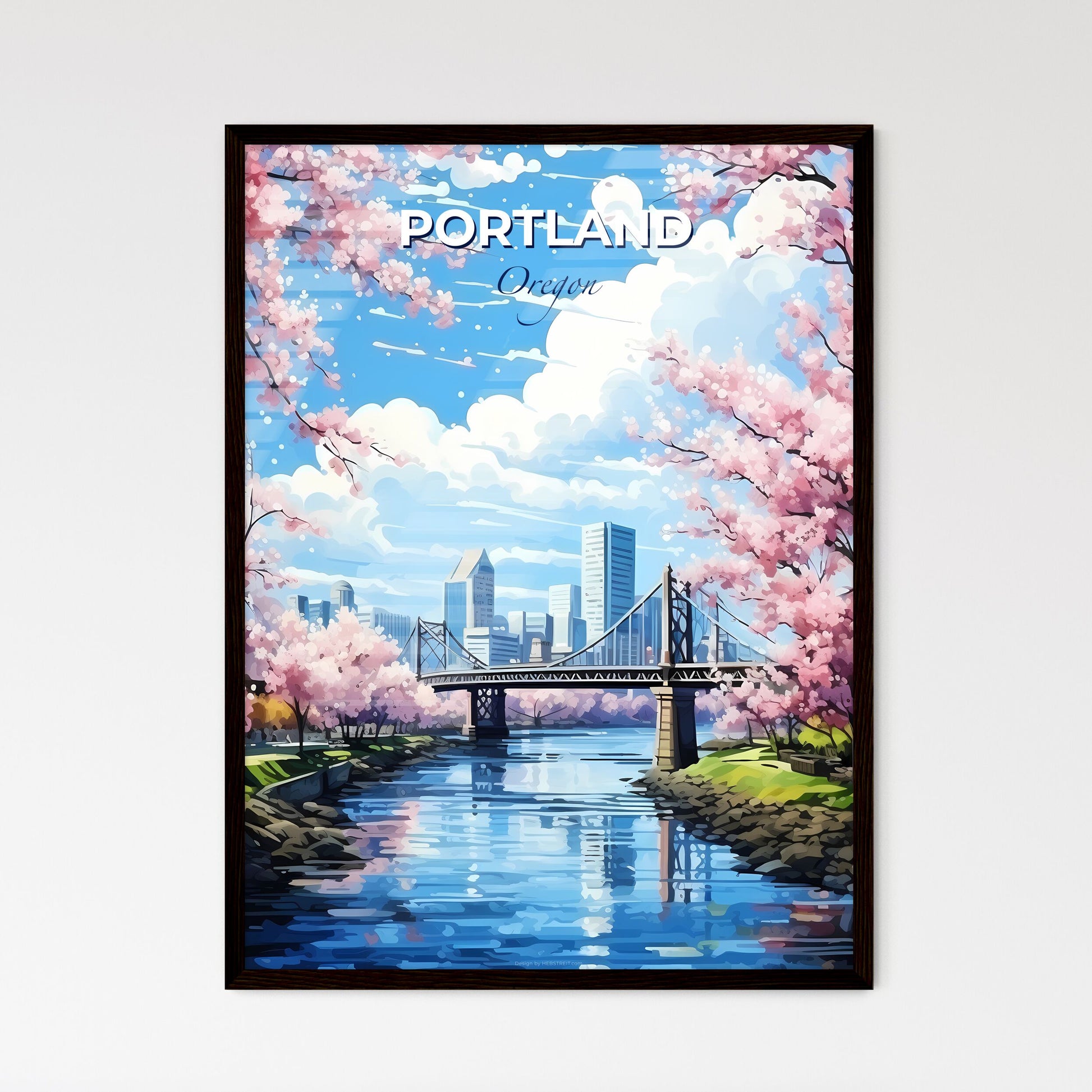 Portland Oregon Skyline - A Bridge Over A River With Pink Flowers - Customizable Travel Gift Default Title