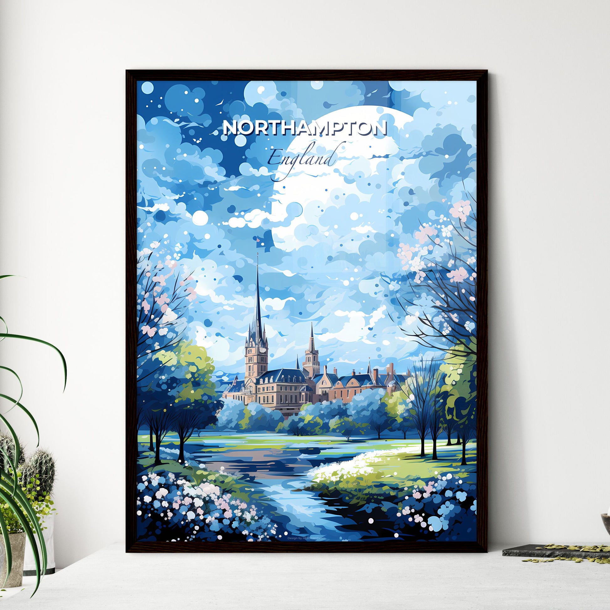 Northampton England Skyline - A Painting Of A Castle And Trees - Customizable Travel Gift Default Title