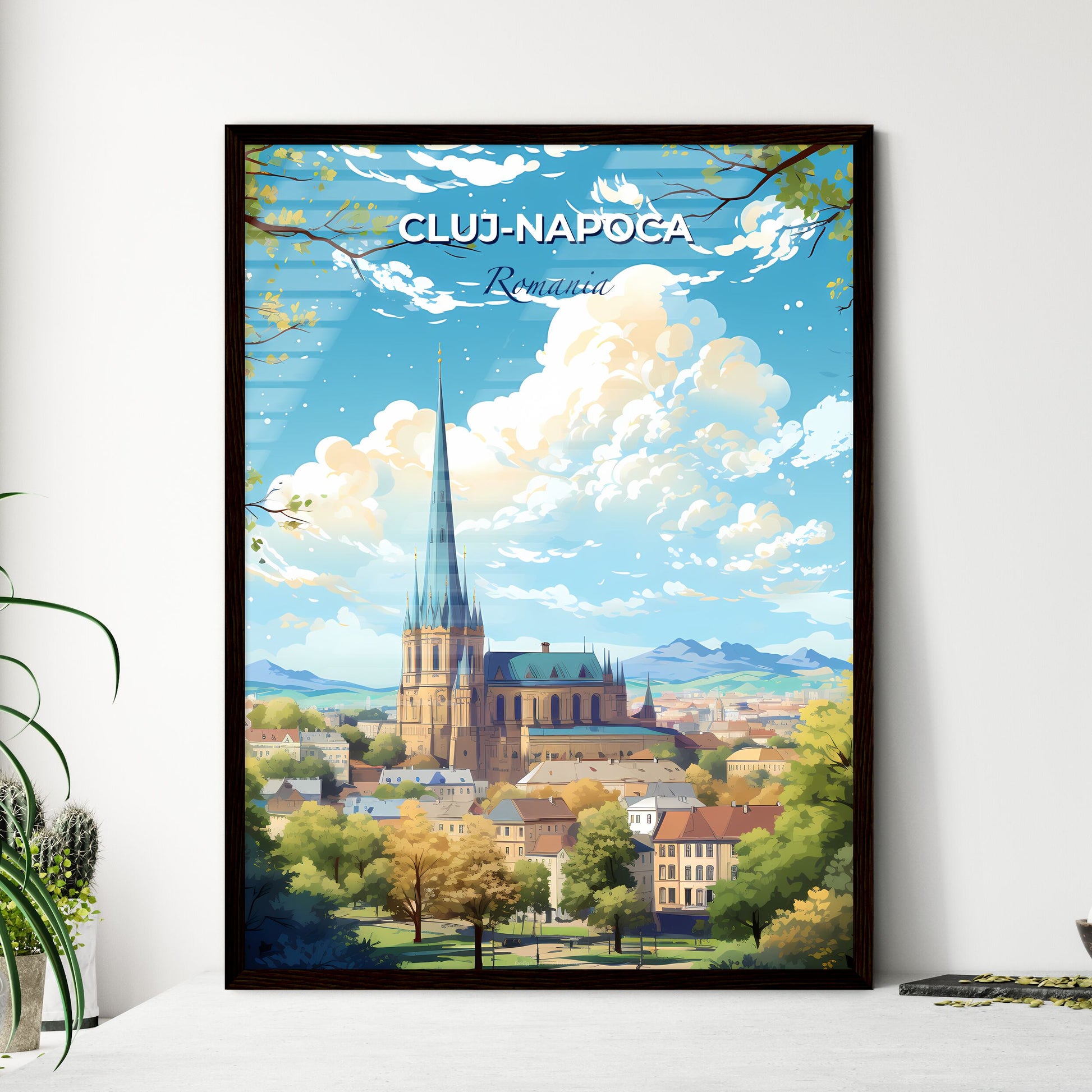 Cluj-Napoca Romania Skyline - A Building With A Steeple And A City Landscape - Customizable Travel Gift Default Title