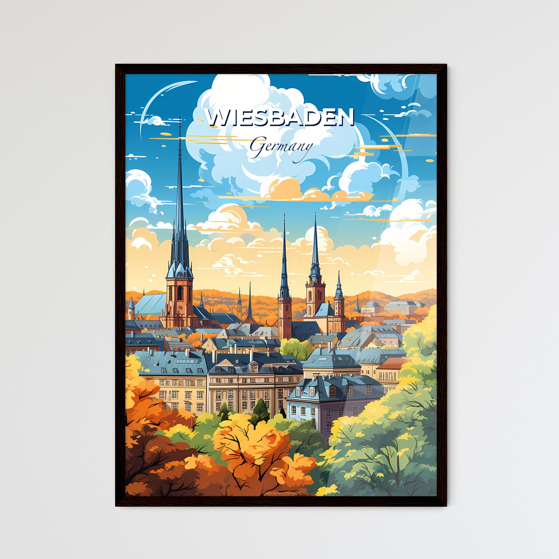 Wiesbaden Germany Skyline - A City With Trees And Buildings - Customizable Travel Gift Default Title