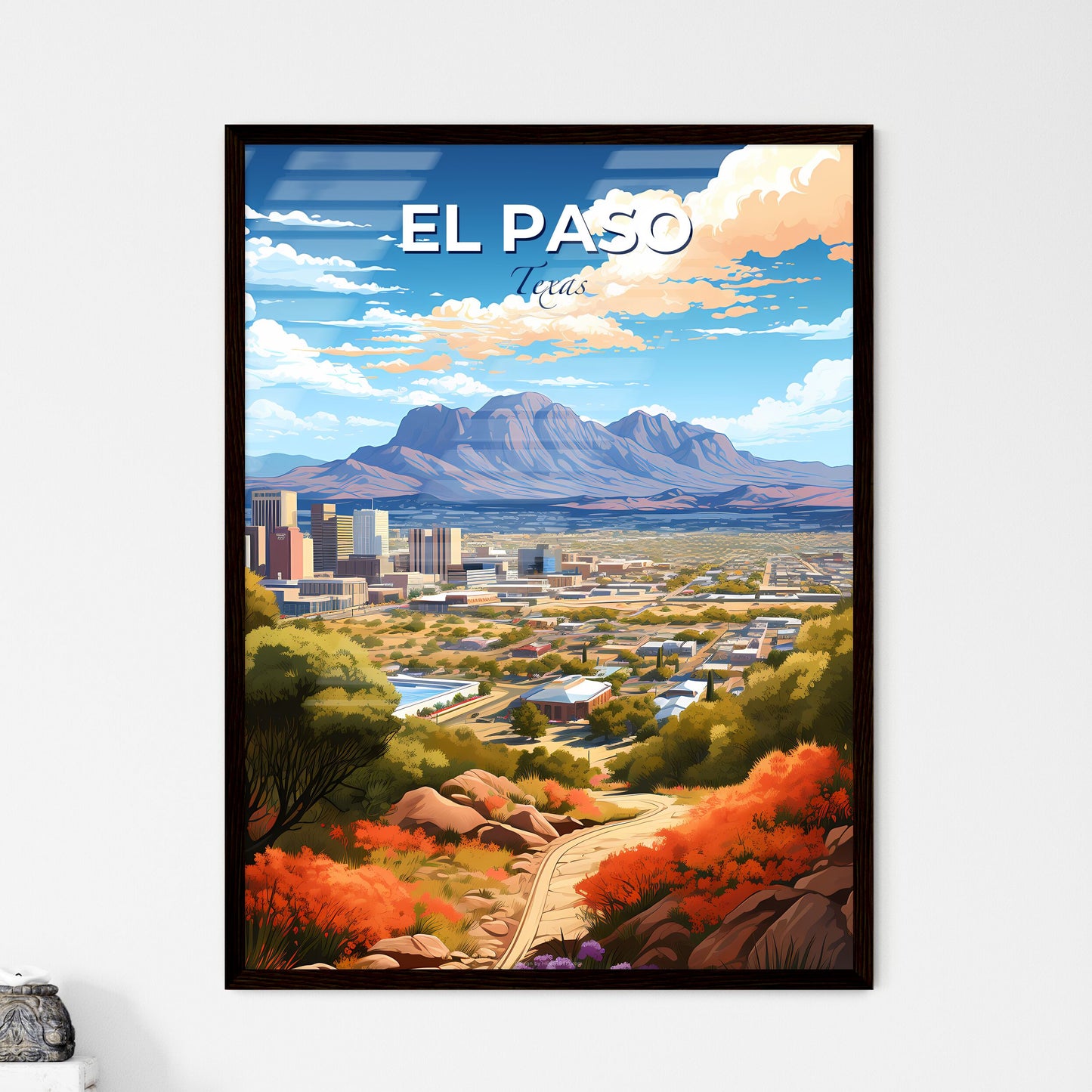 El Paso Texas Skyline - A Landscape Of A City With Trees And Mountains - Customizable Travel Gift Default Title