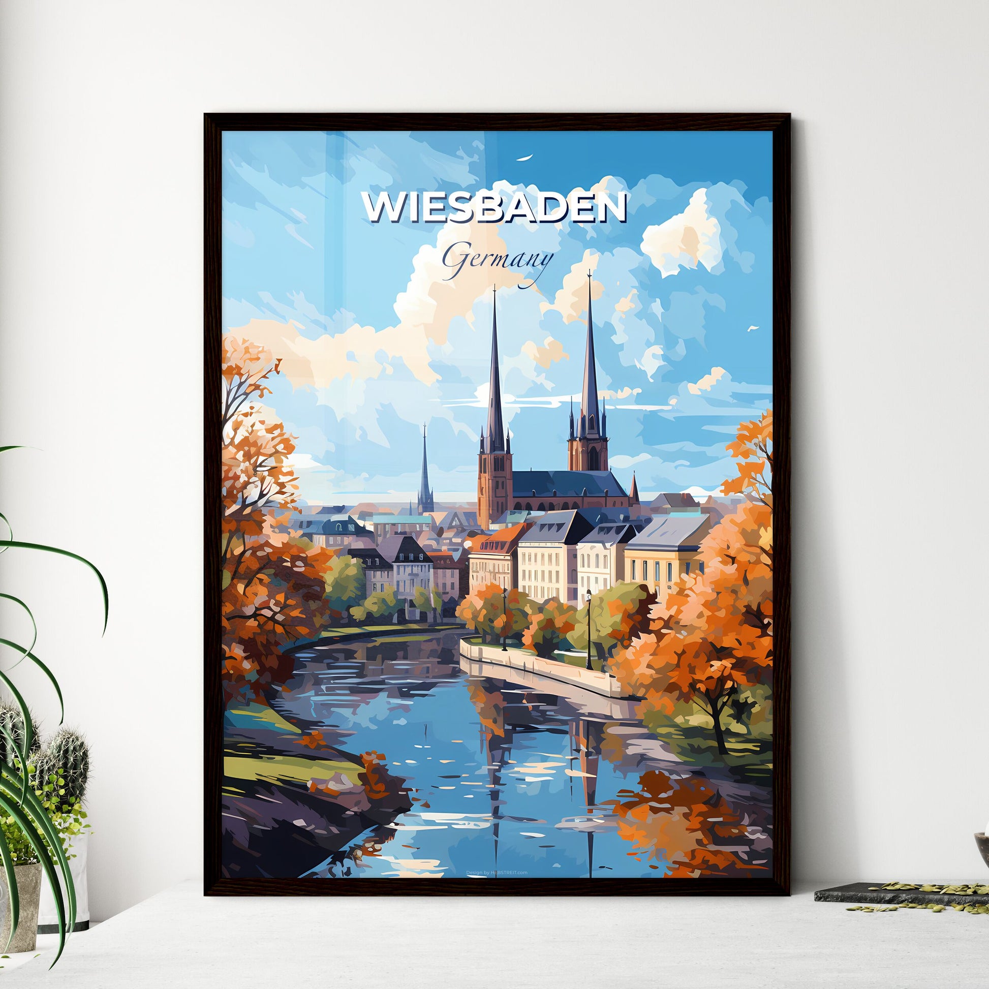 Wiesbaden Germany Skyline - A River With Trees And Buildings In The Background - Customizable Travel Gift Default Title