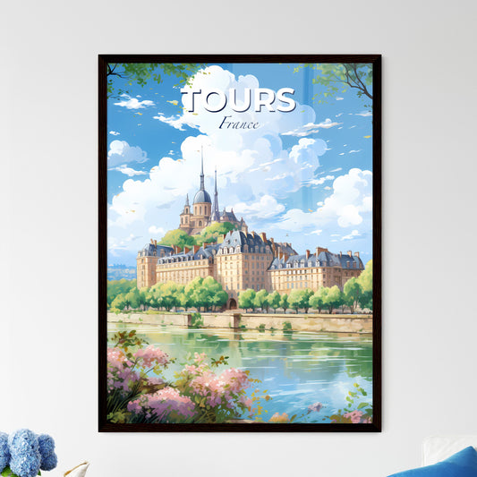 Tours France Skyline - A Castle With A Large Building And Trees By A River - Customizable Travel Gift Default Title