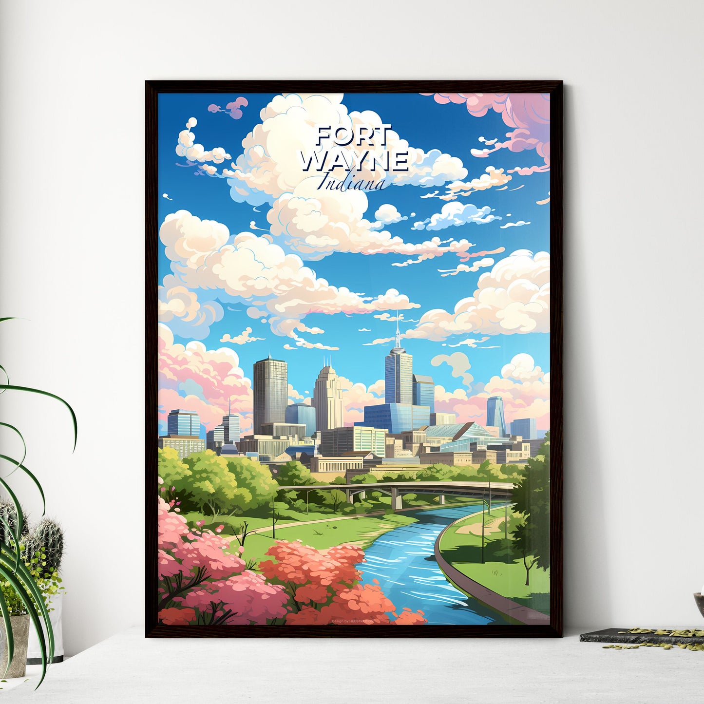 Fort Wayne Indiana Skyline - A City Landscape With A River And Trees - Customizable Travel Gift Default Title
