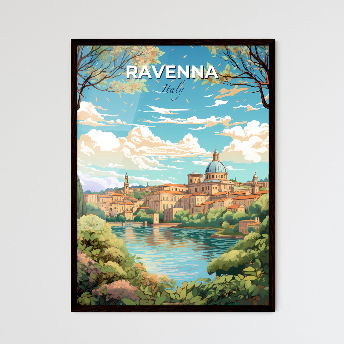 Ravenna Italy Skyline - A Landscape Of A City With A River And Trees - Customizable Travel Gift Default Title