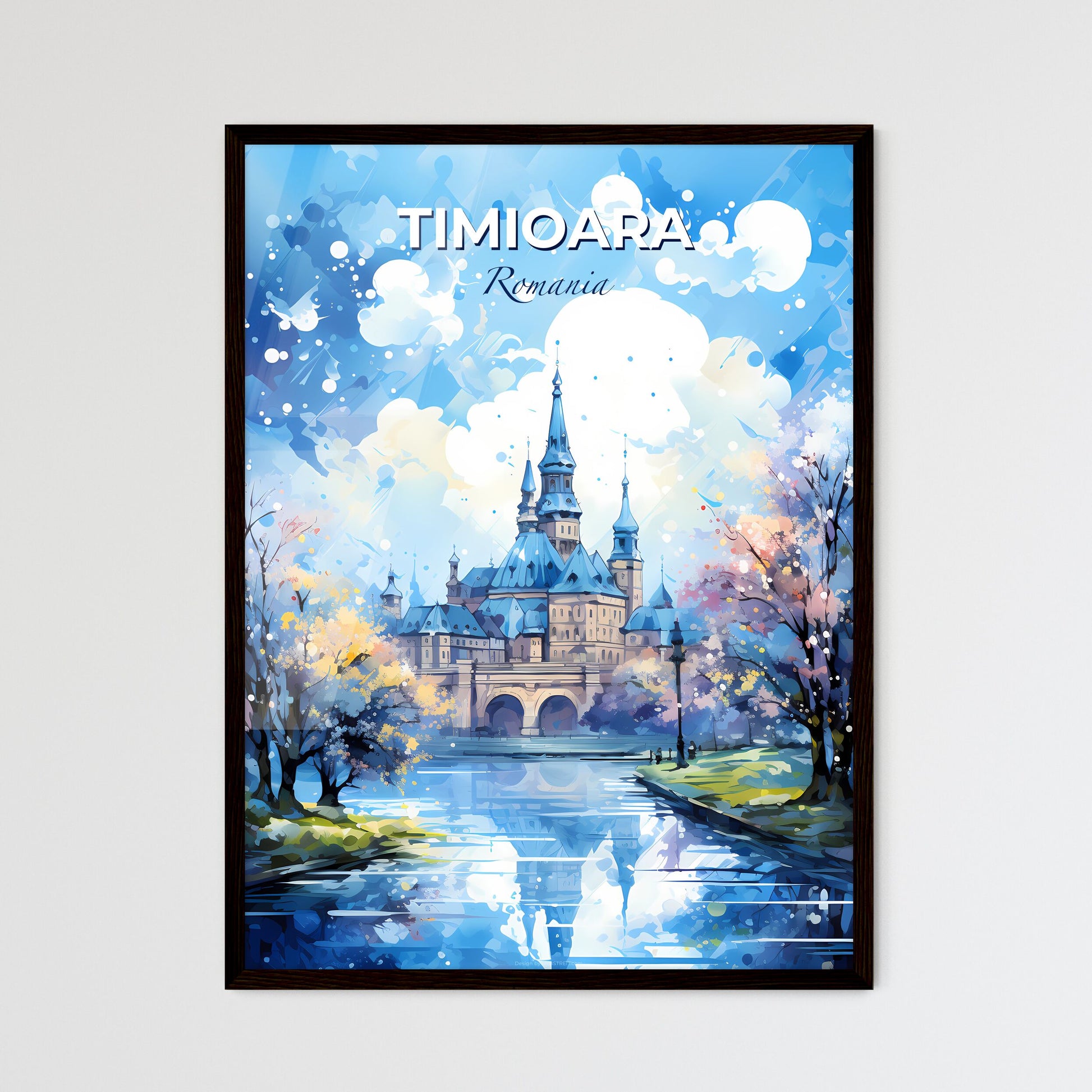Timioara Romania Skyline - A Painting Of A Castle With Trees And Water - Customizable Travel Gift Default Title