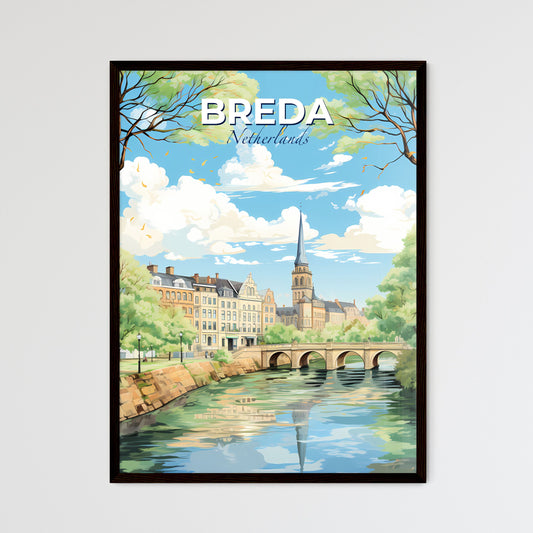 Breda Netherlands Skyline - A Bridge Over A River With Trees And Buildings - Customizable Travel Gift Default Title