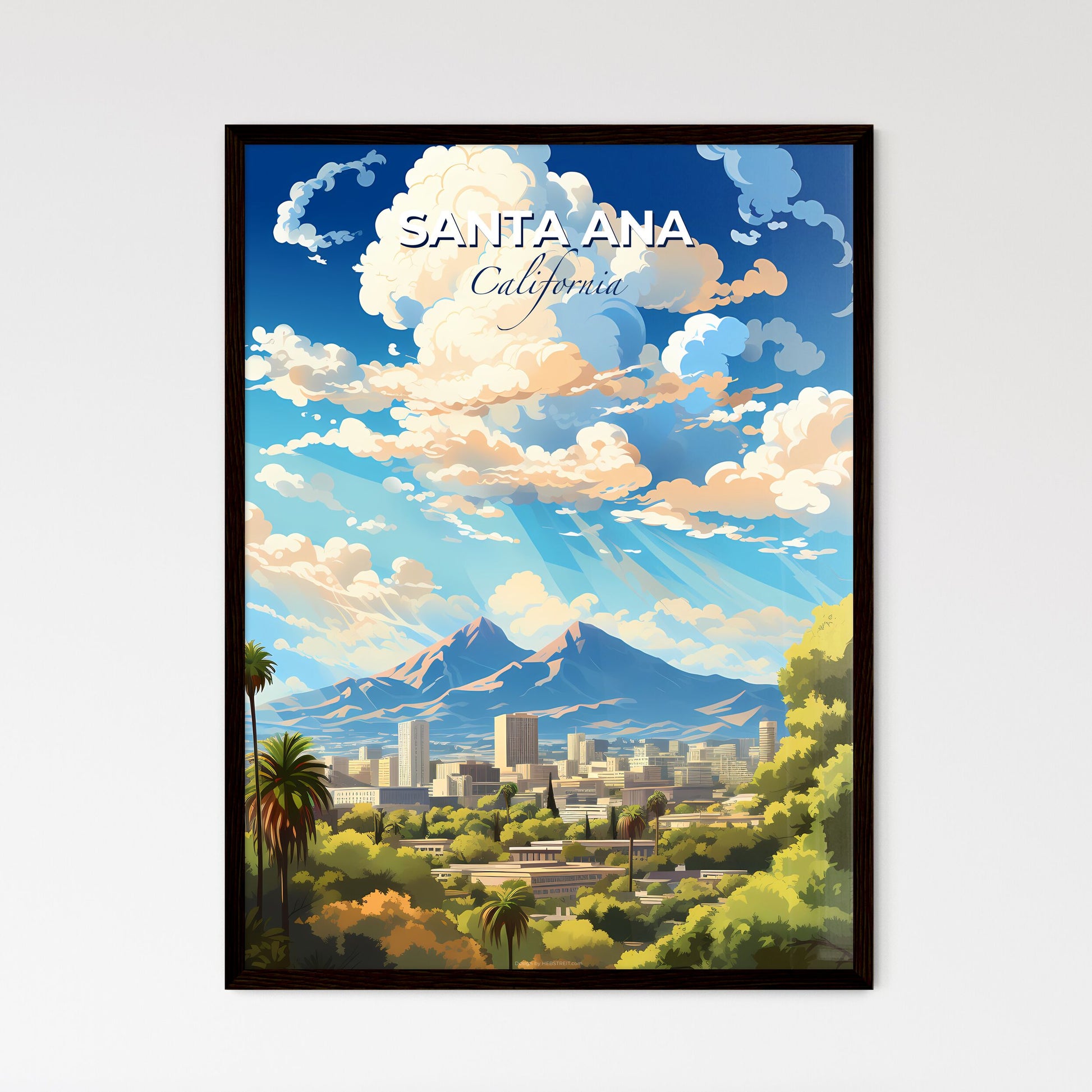 Santa Ana California Skyline - A Landscape Of A City With Trees And Mountains In The Background - Customizable Travel Gift Default Title