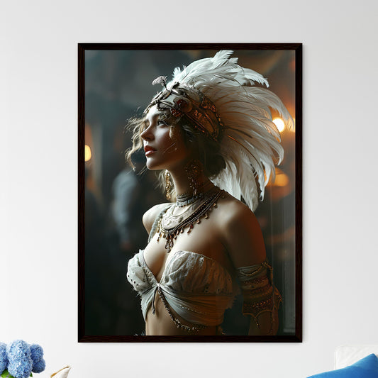 A Poster of a woman with feathers - A Woman  - Framed Art Print