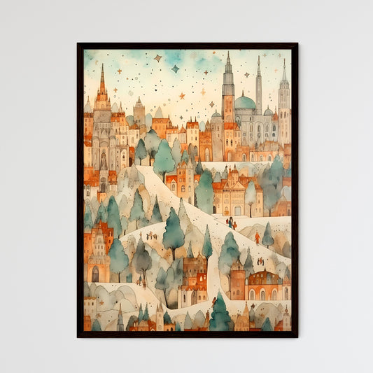 A Poster of christmas pattern background - A Painting Of A City Framed Art