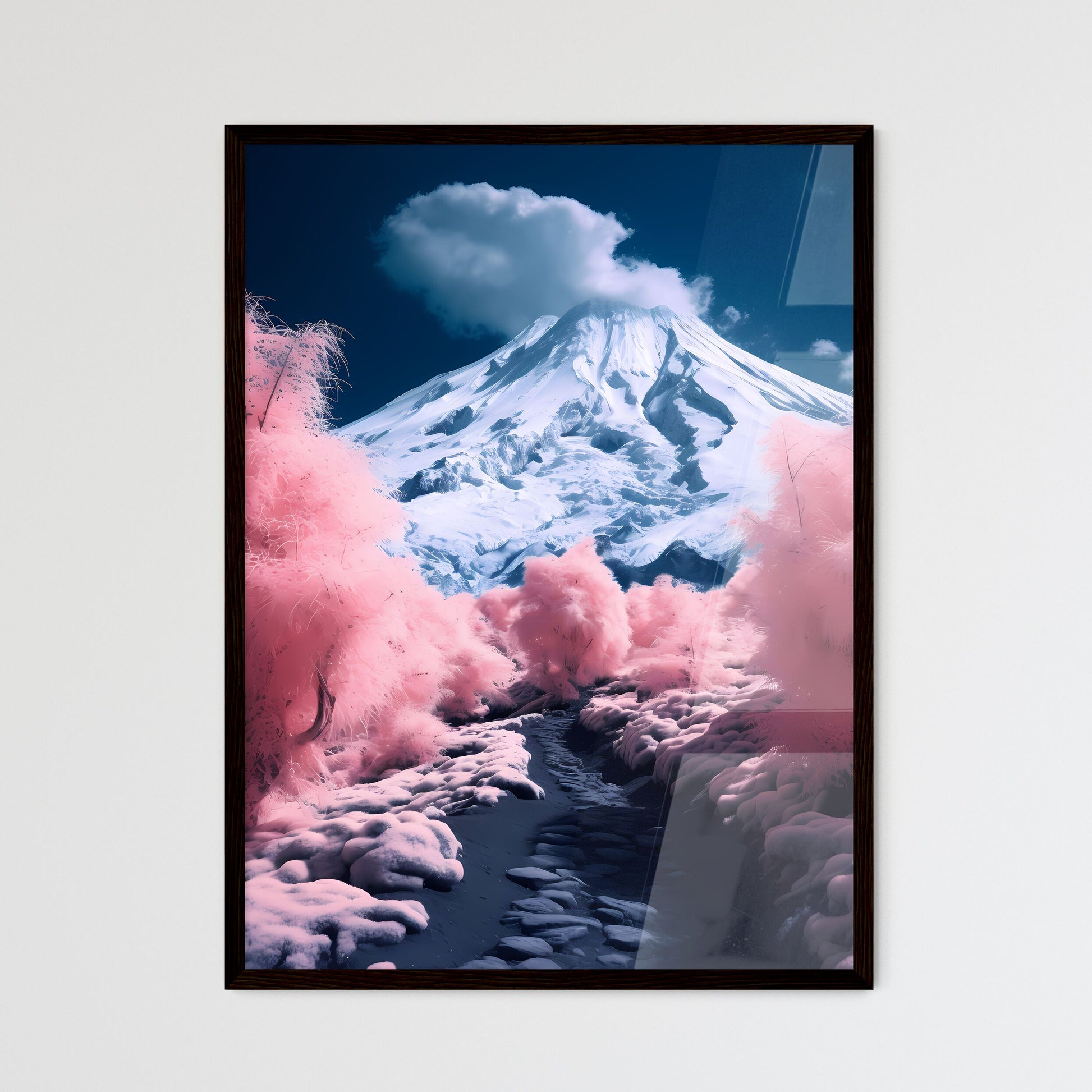 A Poster of A magnificent snow mountain - A Snowy Mountain With Trees And A Trail Default Title