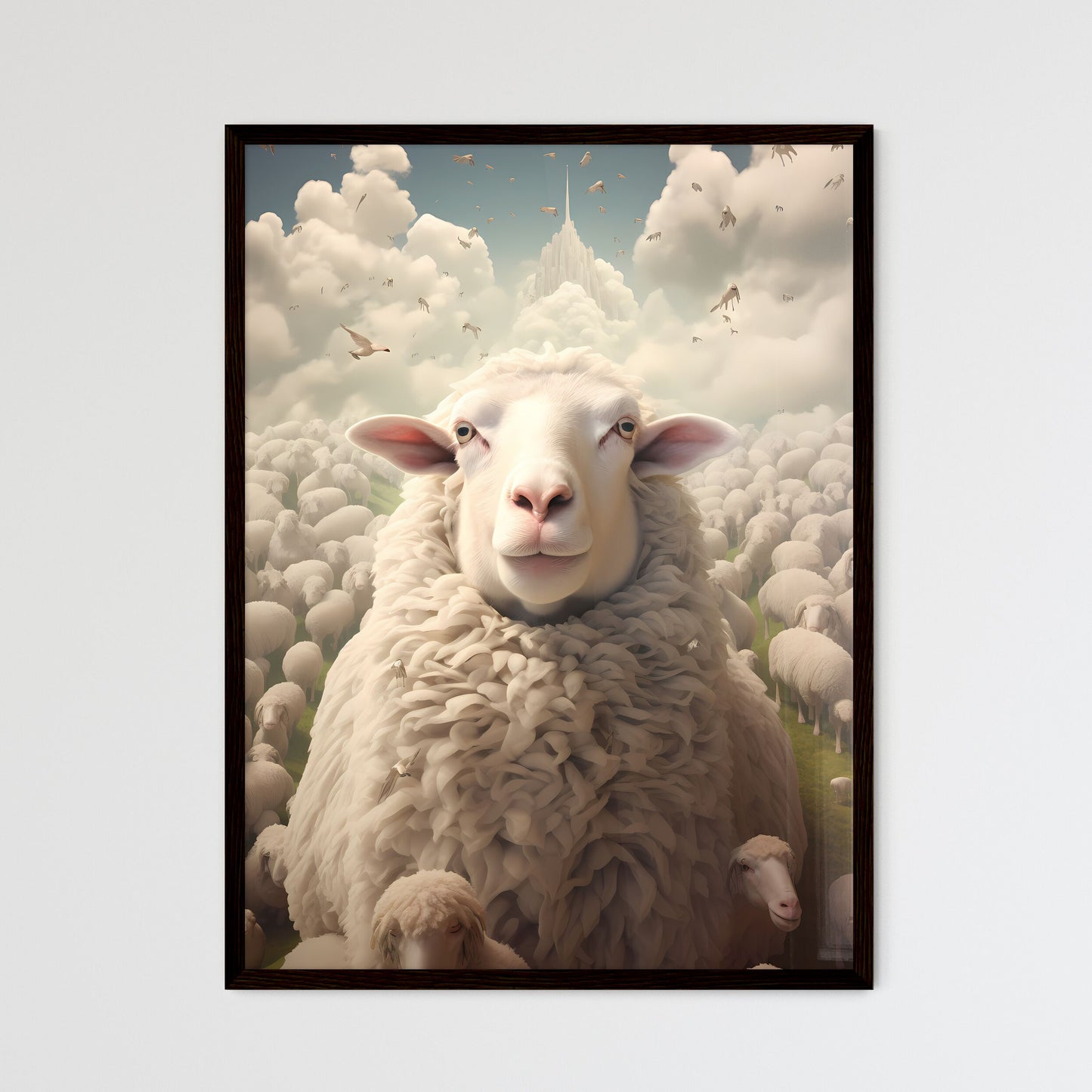 A Poster of un ciel avec des moutons qui tombent  Wall Art