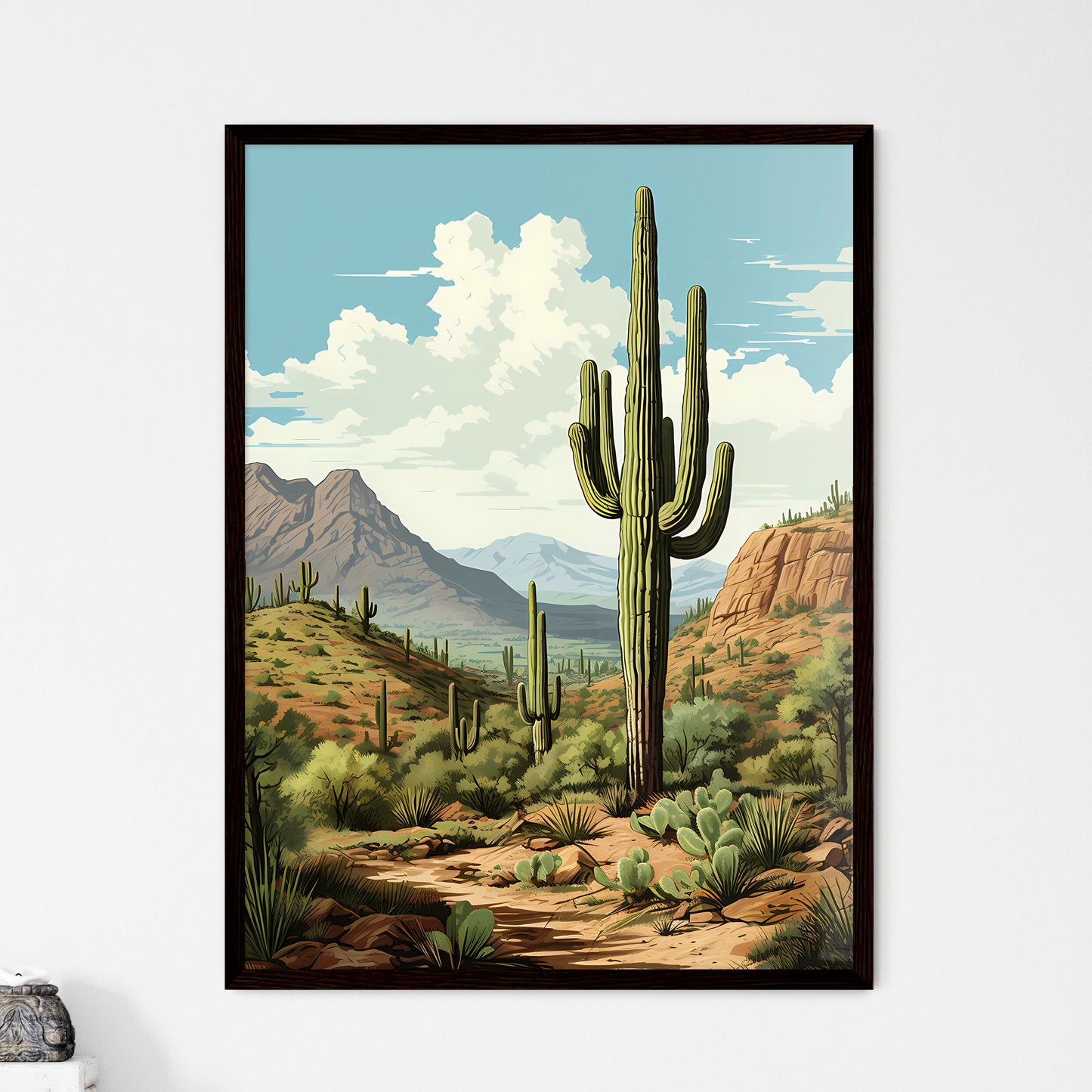 A Poster of Saguaro National Park - A Cactus - Framed Art Print