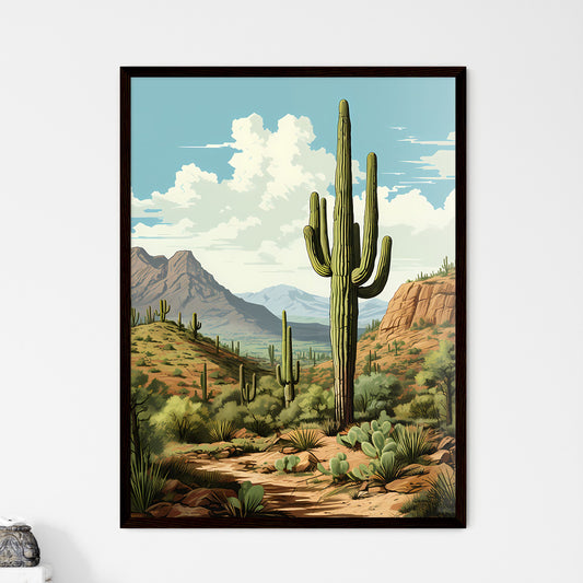 A Poster of Saguaro National Park - A Cactus - Framed Art Print