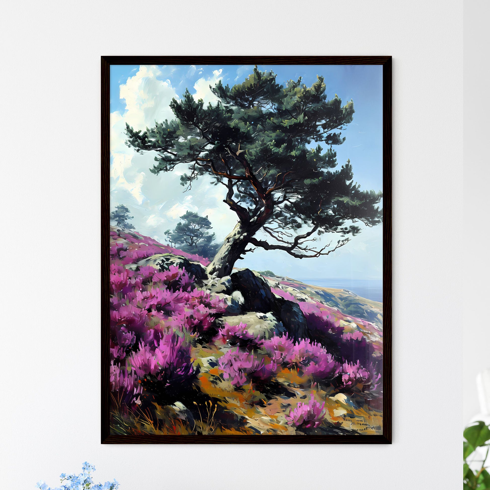 A Poster of Provence France - A Tree On A Hill With Purple Flowers Default Title