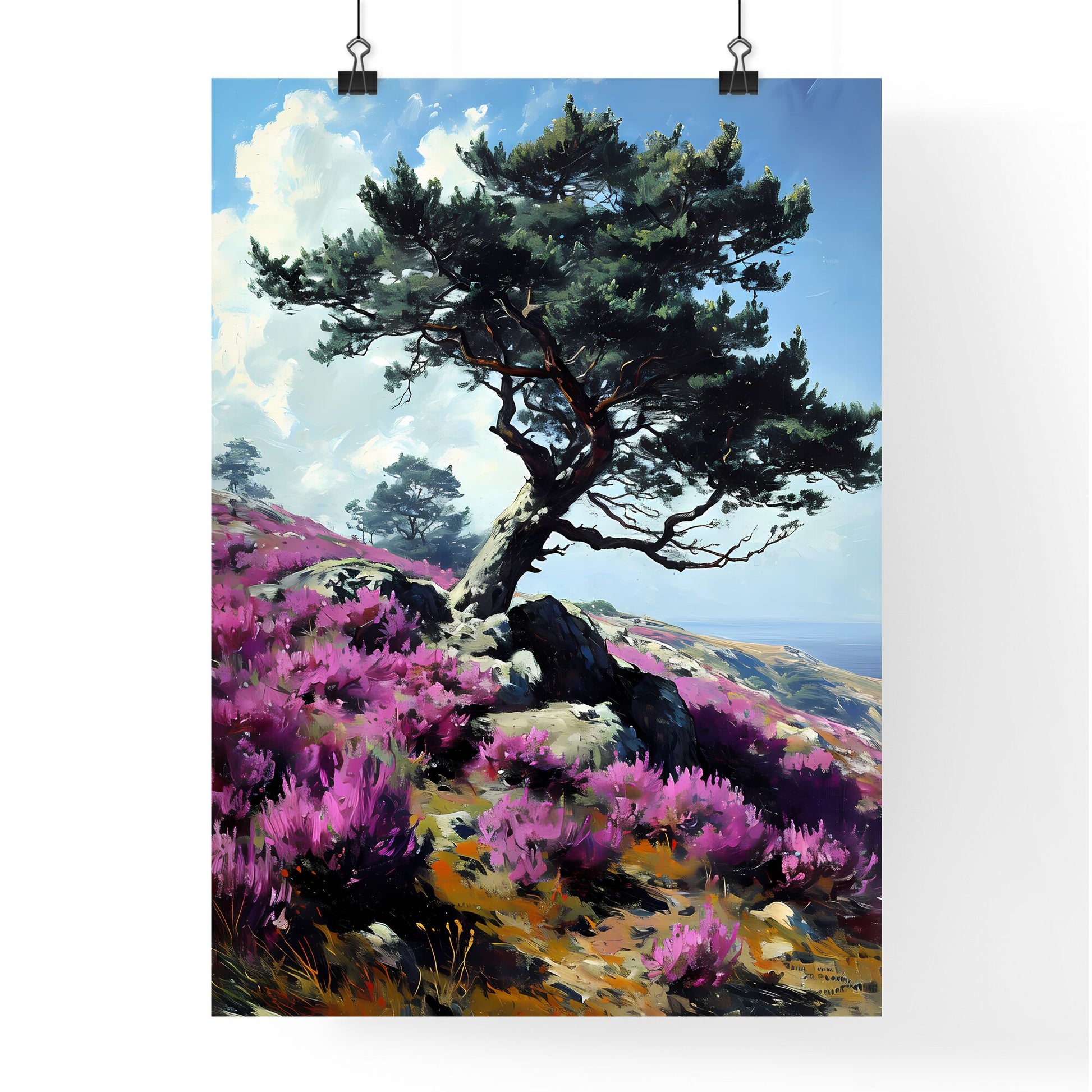 A Poster of Provence France - A Tree On A Hill With Purple Flowers Default Title