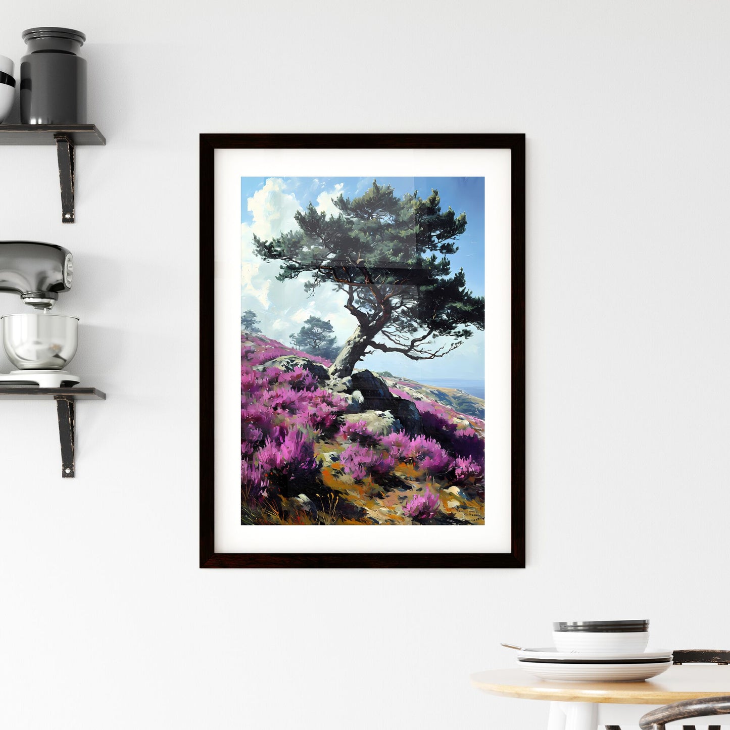 A Poster of Provence France - A Tree On A Hill With Purple Flowers Default Title