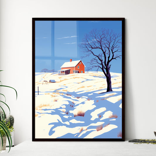 A Poster of prairie farmhouse buried in snow - A House On A Snowy Hill Framed Art