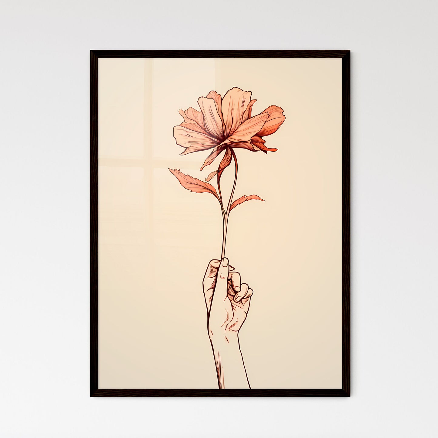 A Poster of hand holding a flower - A Hand H - Framed Art Print
