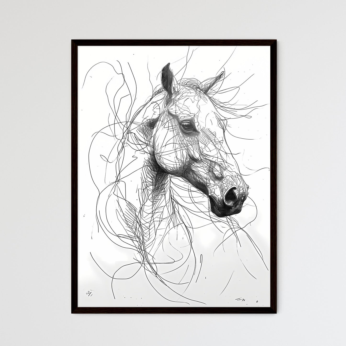 A Poster of a line art drawing of a horses face  Wall Art
