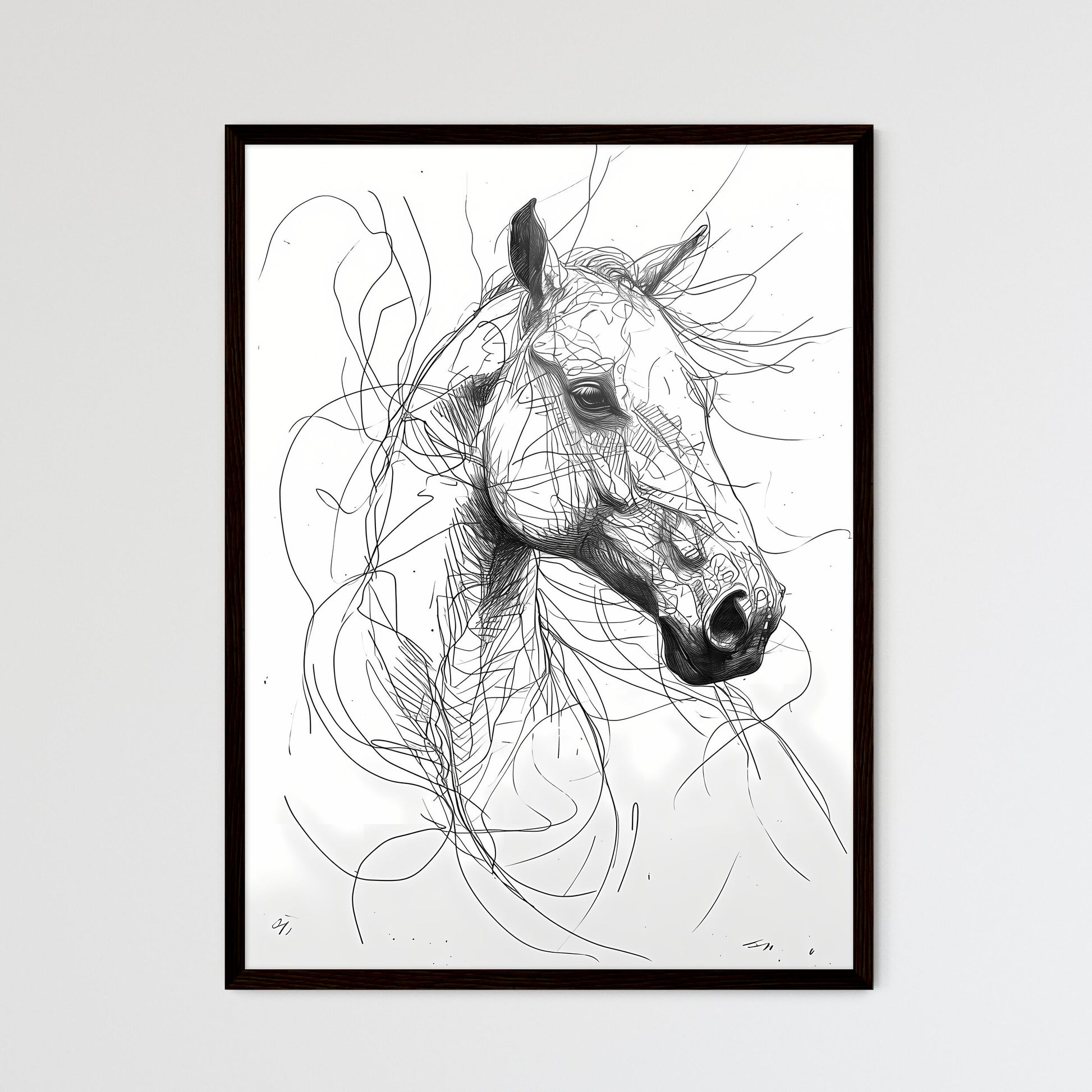 A Poster of a line art drawing of a horses face  Wall Art
