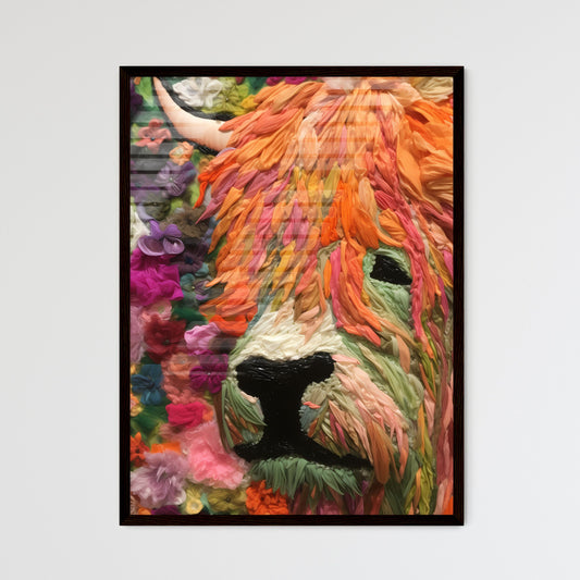 A Poster of Embroidery impasto painting highland cow  Wall Art